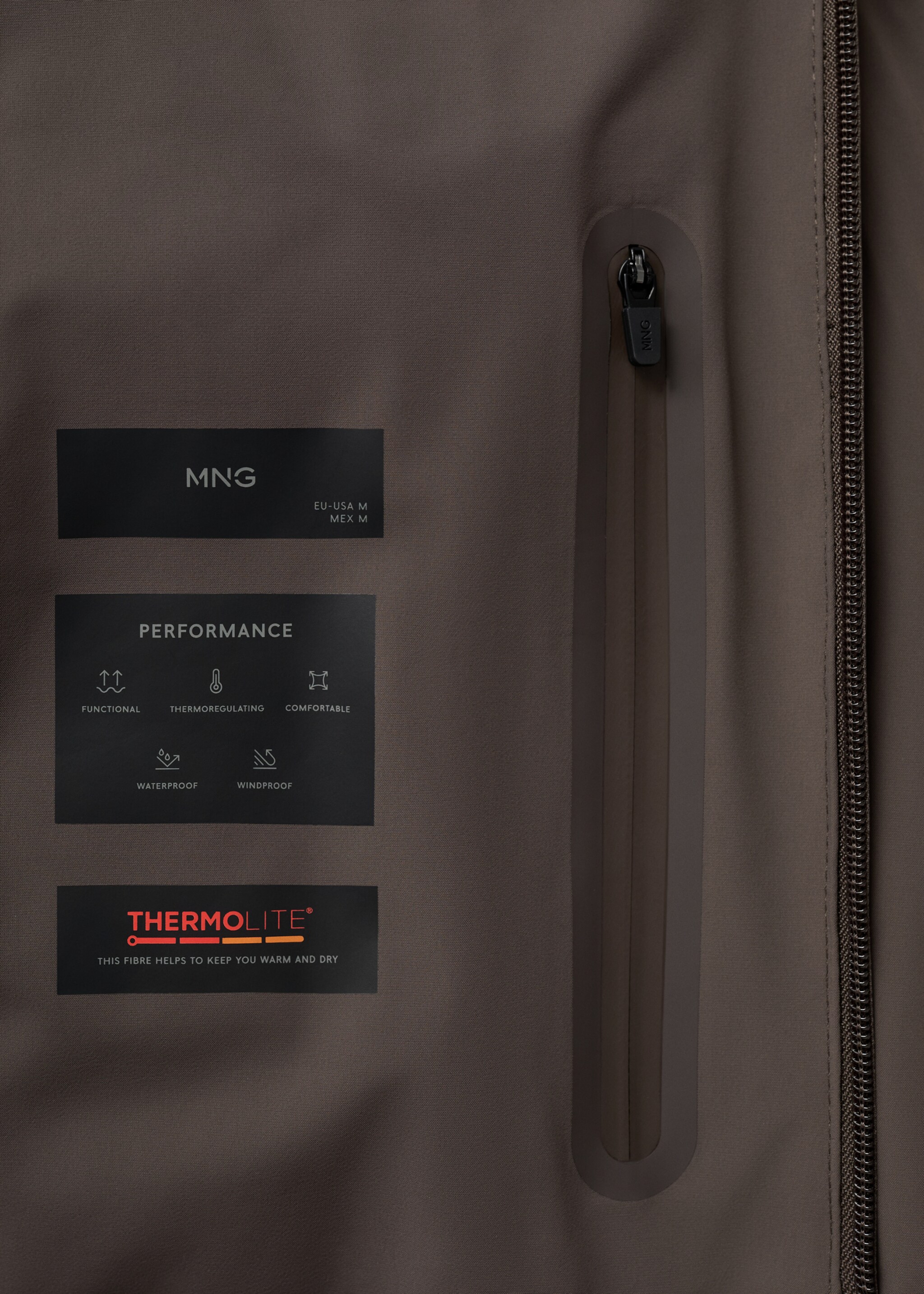 Thermoregulating waterproof padded anorak - Details of the article 8, Medium Brown. Ref: 17058266-00.