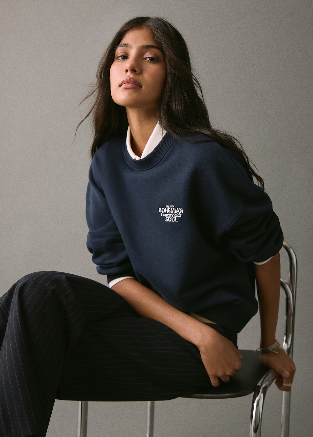 Printed embroidered sweatshirt