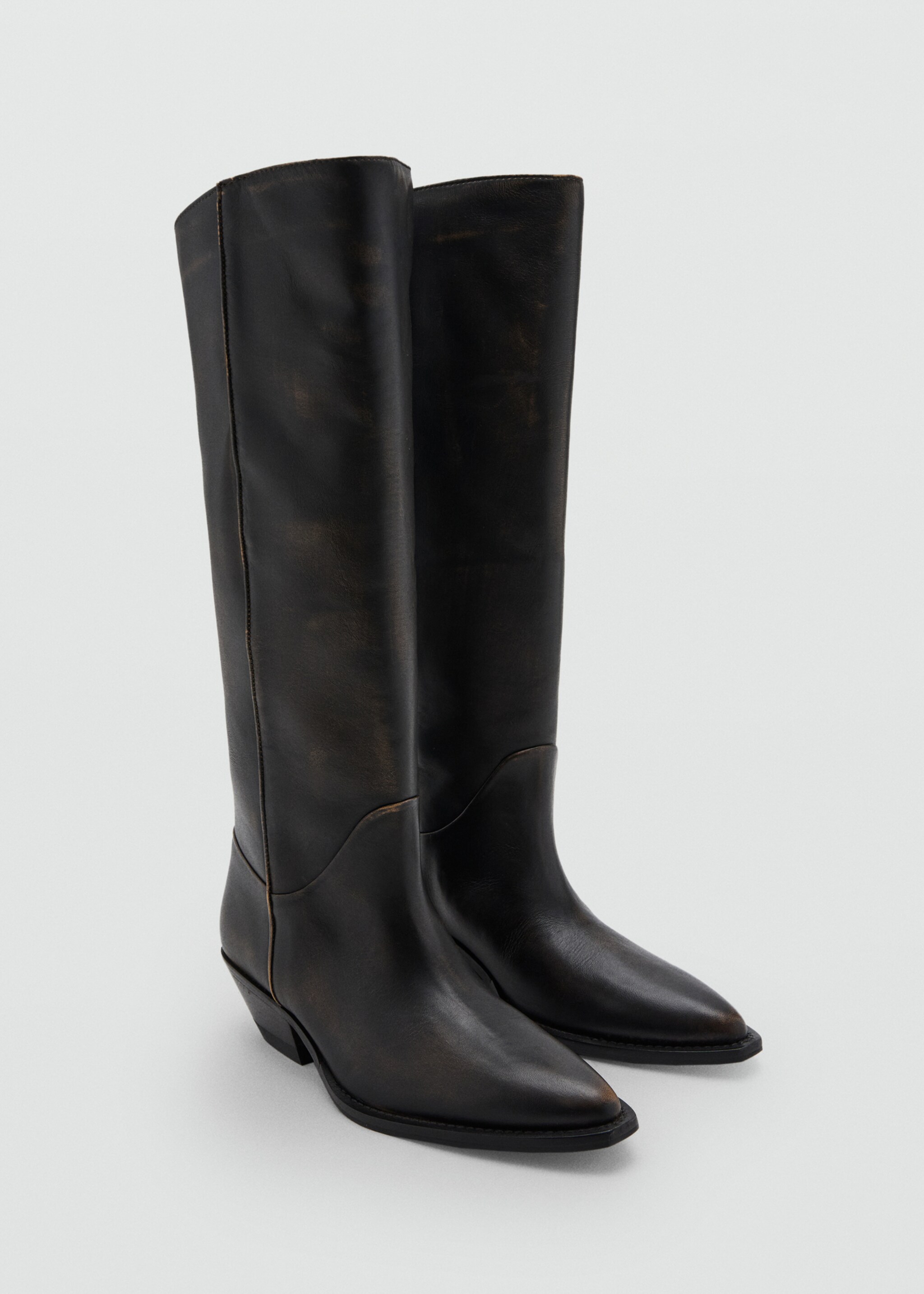 Bottes en cuir effet usé - Plan moyen, Marron. Ref: 17058271-00.