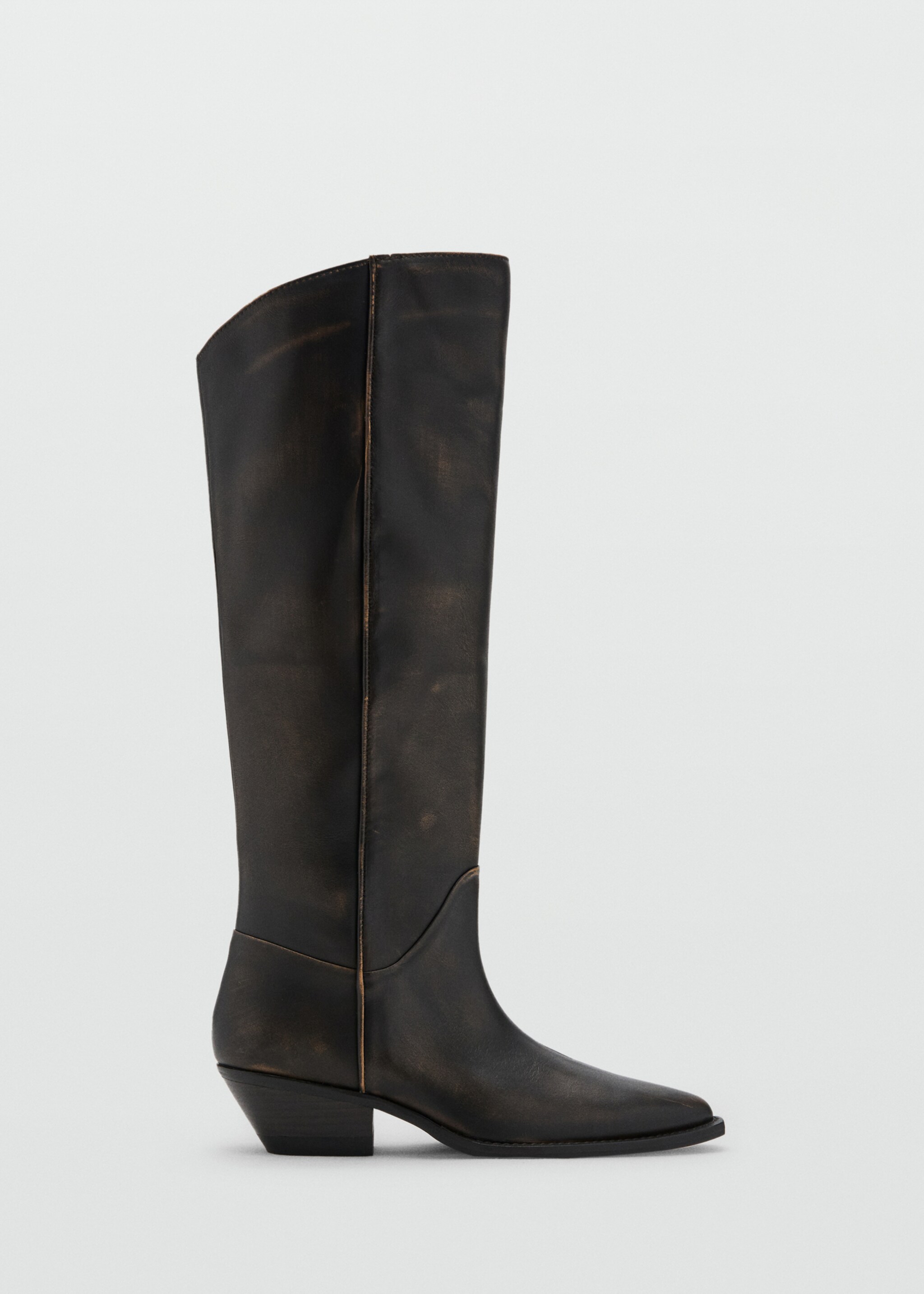 Bottes en cuir effet usé - Article sans modèle, Marron. Ref: 17058271-00.