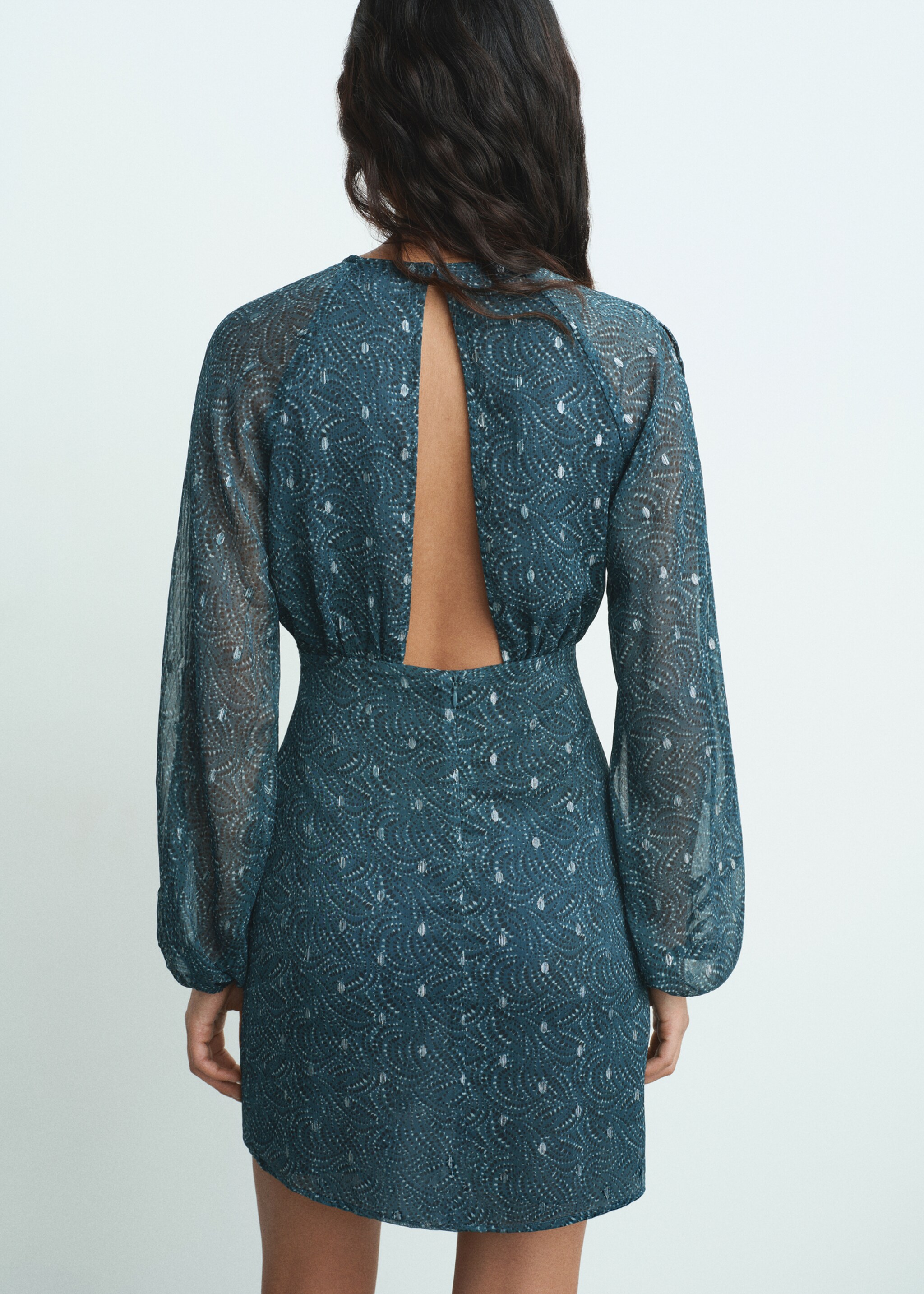 Lurex cut-out print dress - Reverse of the article, Petrol Blue. Ref: 17058275-00.