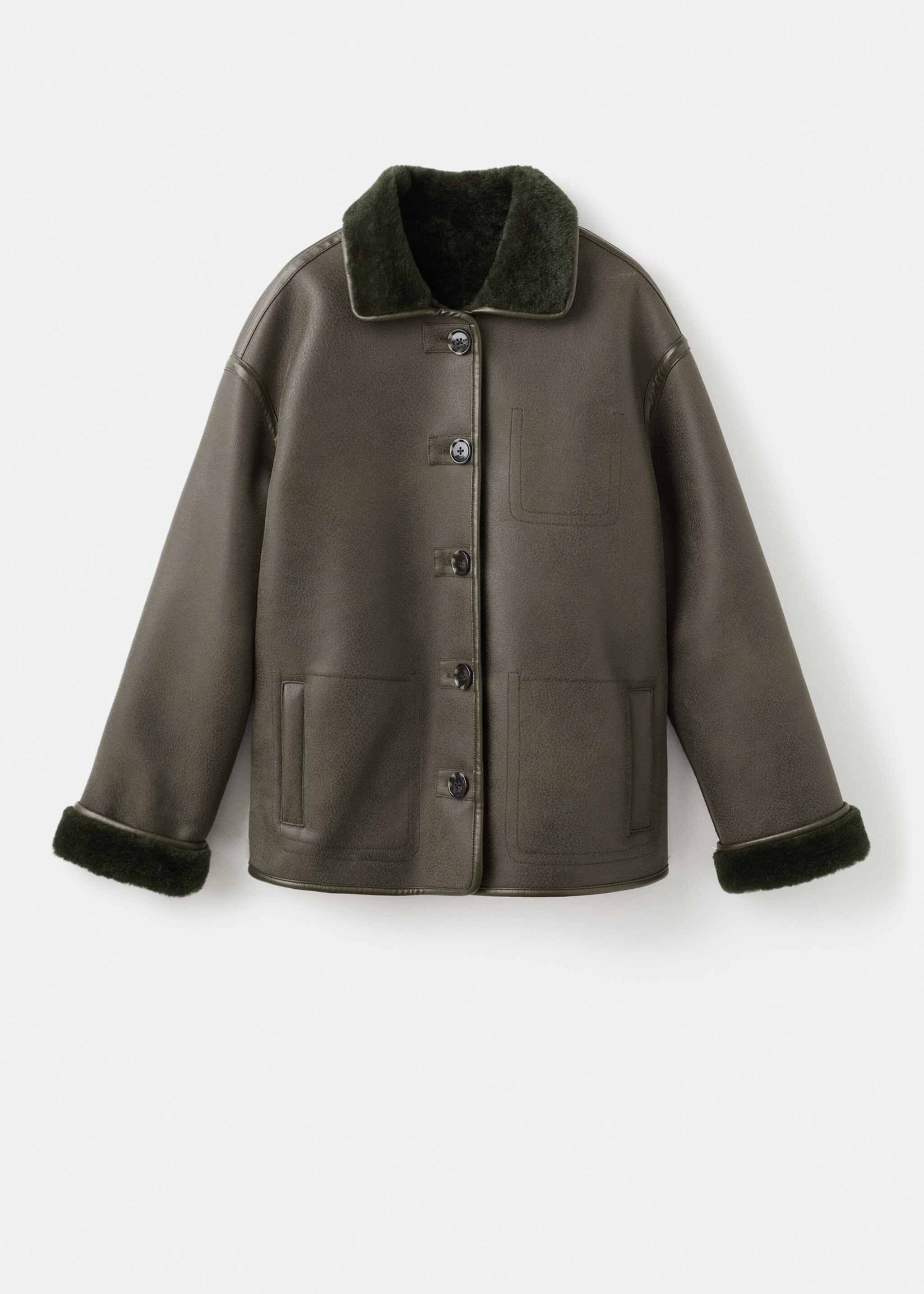 Faux-shearling leather-effect coat - Article without model, Khaki. Ref: 17058281-00.