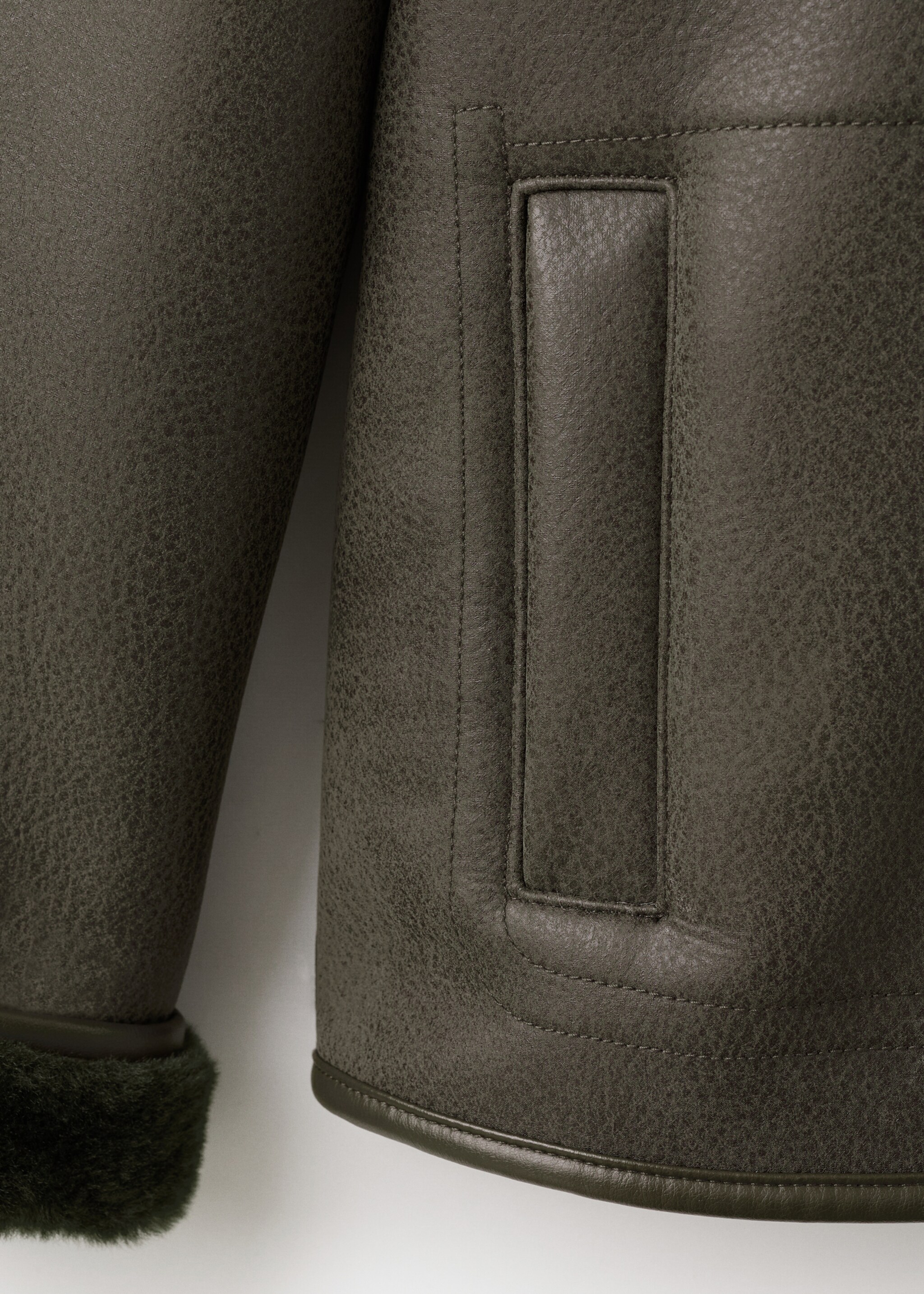 Faux-shearling leather-effect coat - Details of the article 0, Khaki. Ref: 17058281-00.