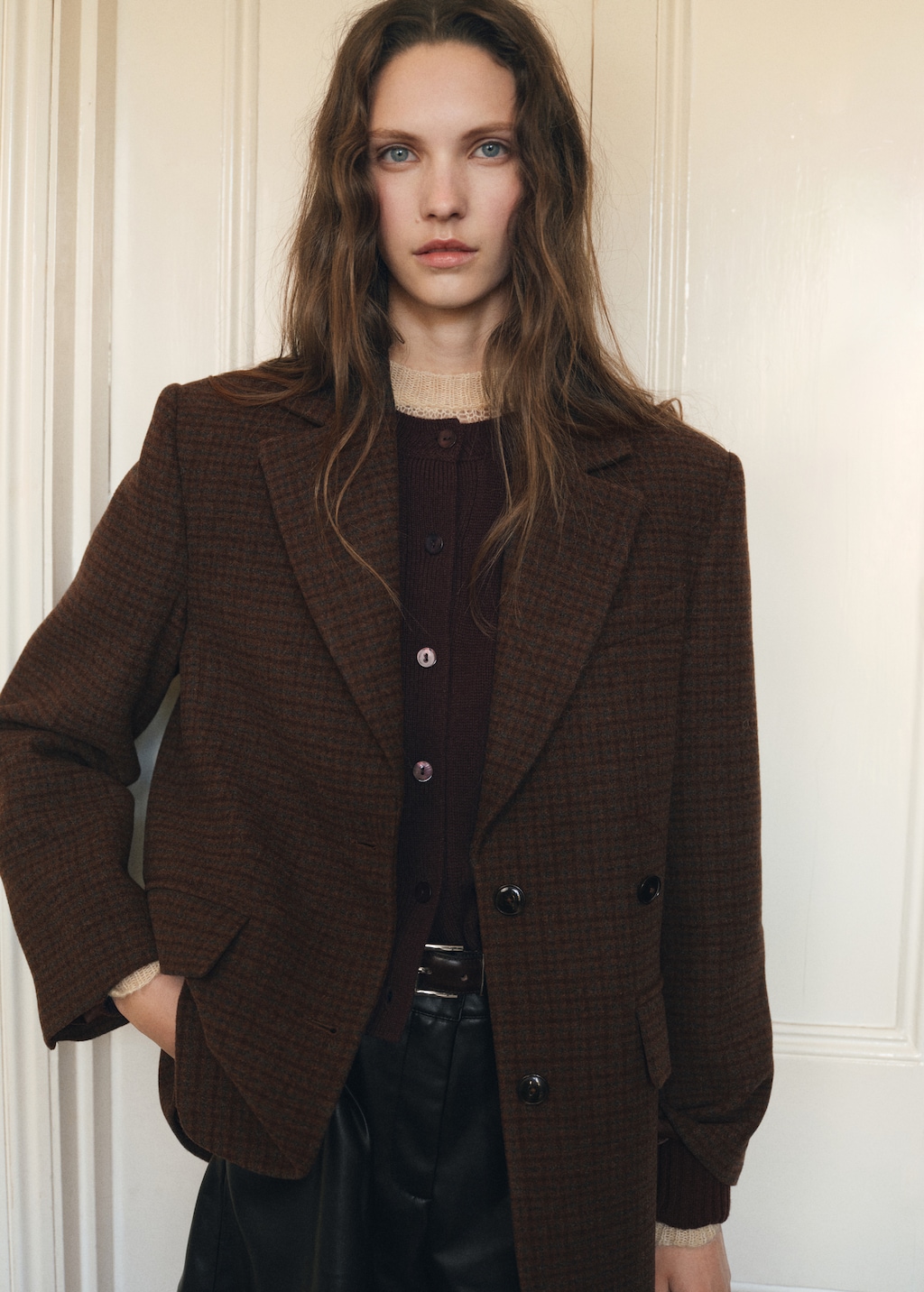 Micro houndstooth wool blazer