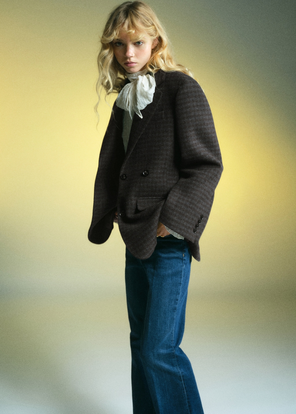 Micro houndstooth wool blazer