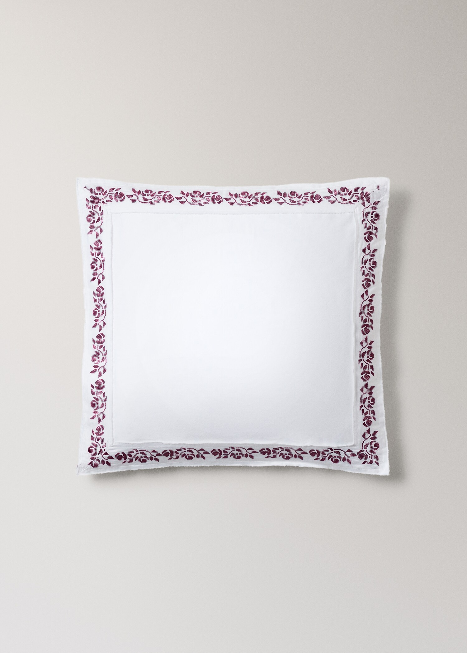 Husă de pernă din bumbac satinat, 300 fire, cu broderie în cruce, 60x60 cm - Articol fără model