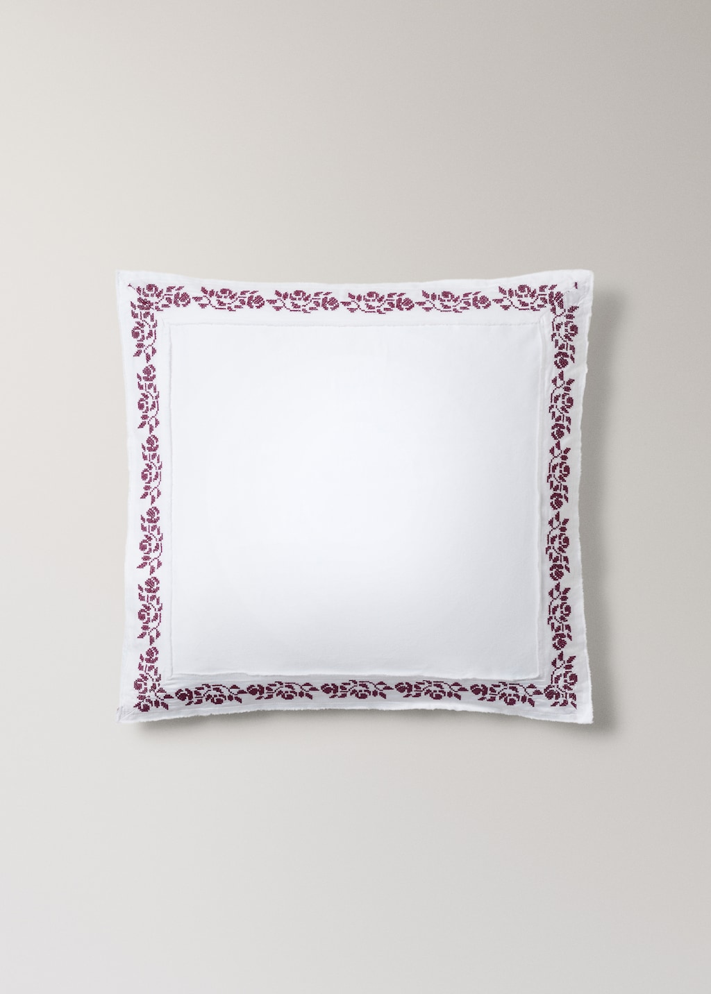 300-thread count satin cotton pillowcase with cross-stitch embroidery 23.62x23.62