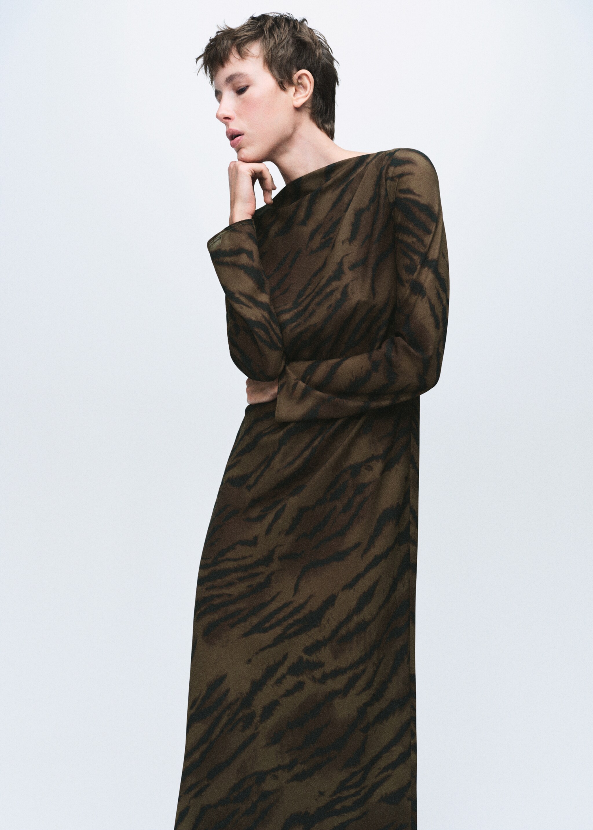 Satin animal print dress - Medium plane, Brown. Ref: 17058292-00.