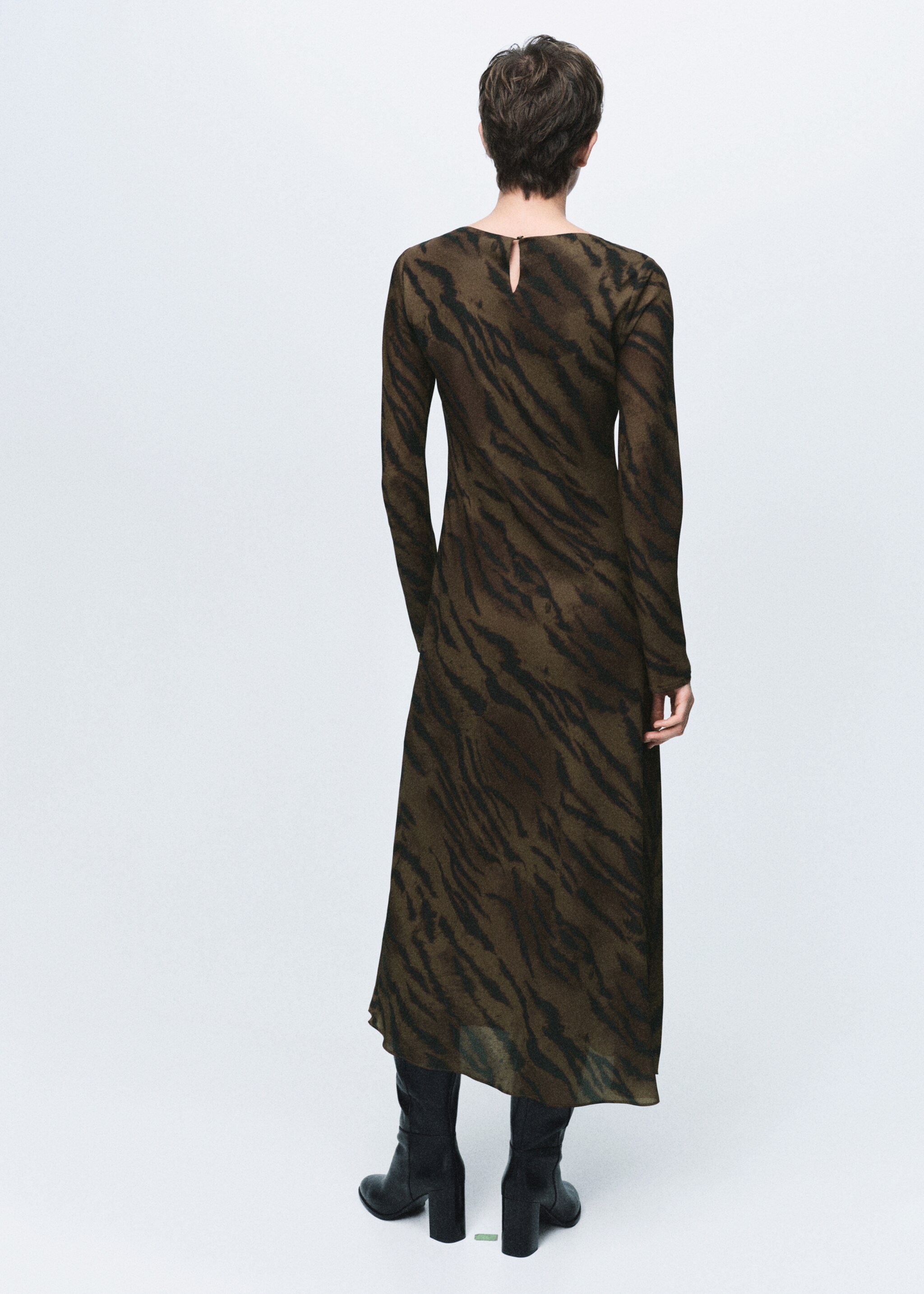 Satin animal print dress - Reverse of the article, Brown. Ref: 17058292-00.