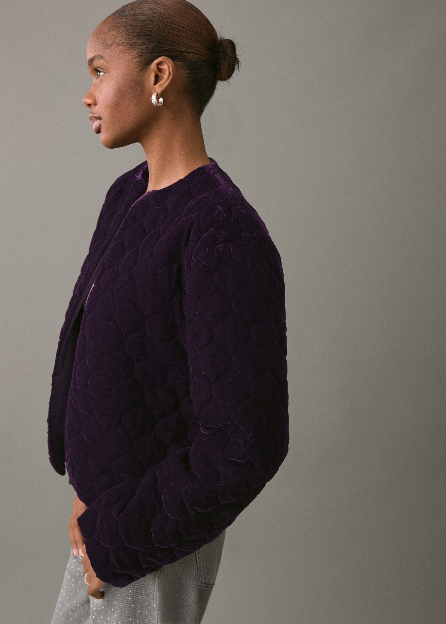 Velvet bomber jacket with stitching - Medium plane