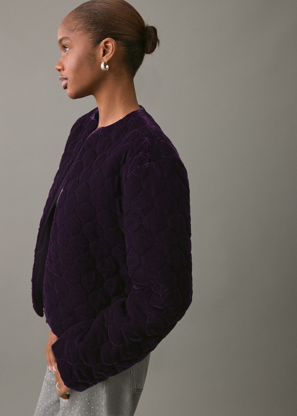 Velvet bomber jacket with stitching