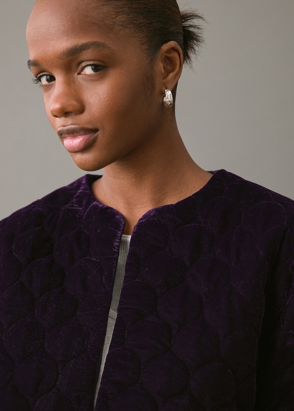 Velvet bomber jacket with stitching