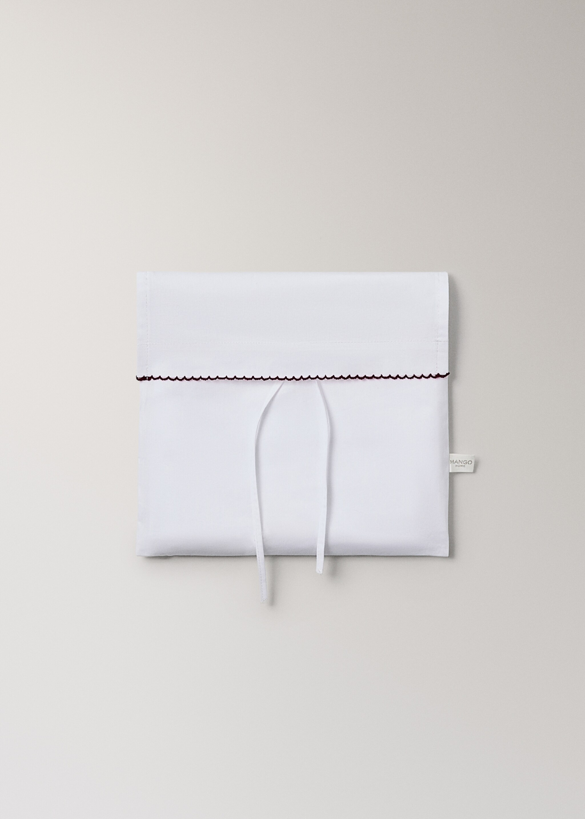 Set of percale cotton top sheets with contrasting picot detail for mini-cot - Details of the article 5, White. Ref: 17058634-00.