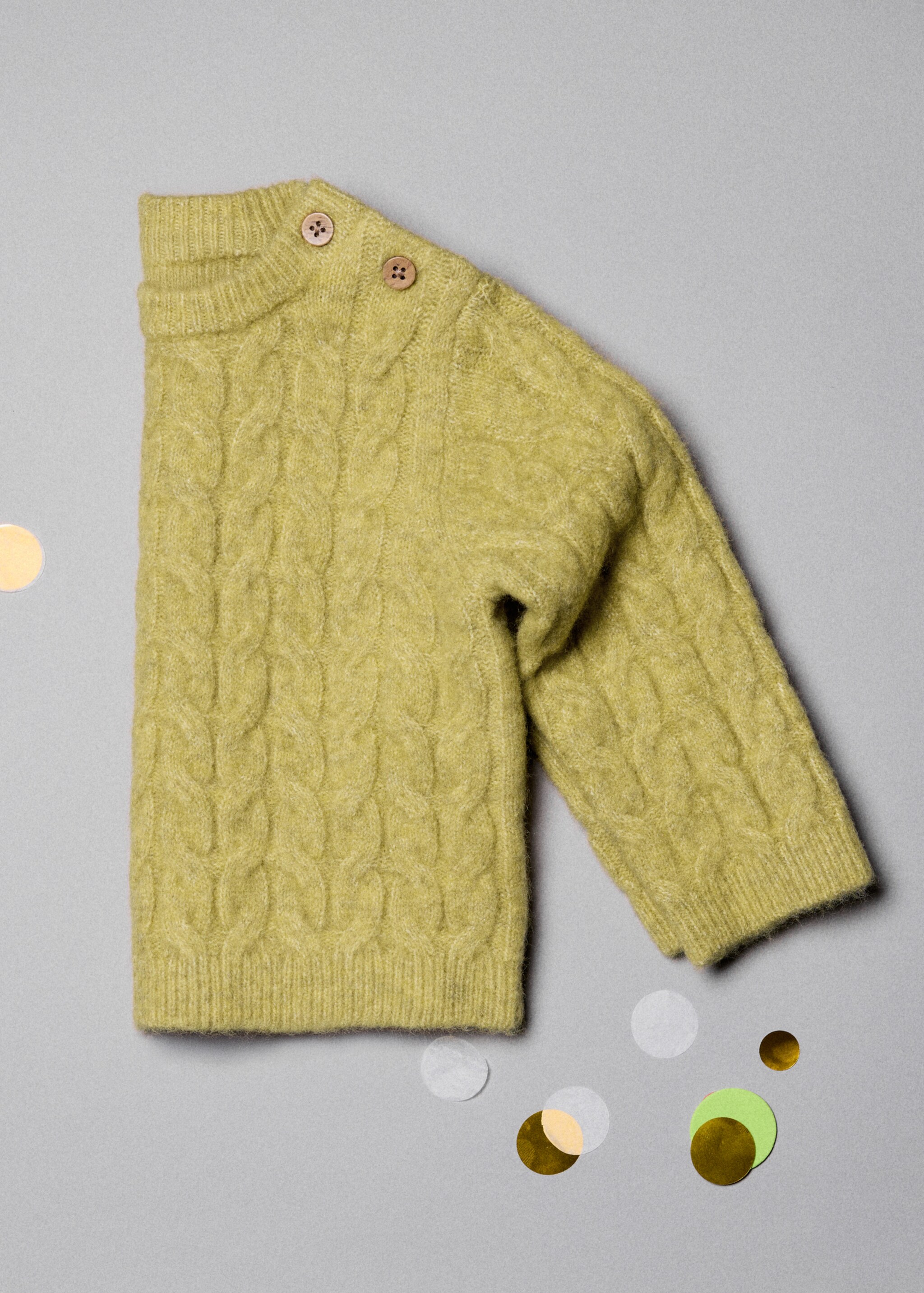 Herringbone knit sweater - Details of the article 5, Green. Ref: 17058636-00.