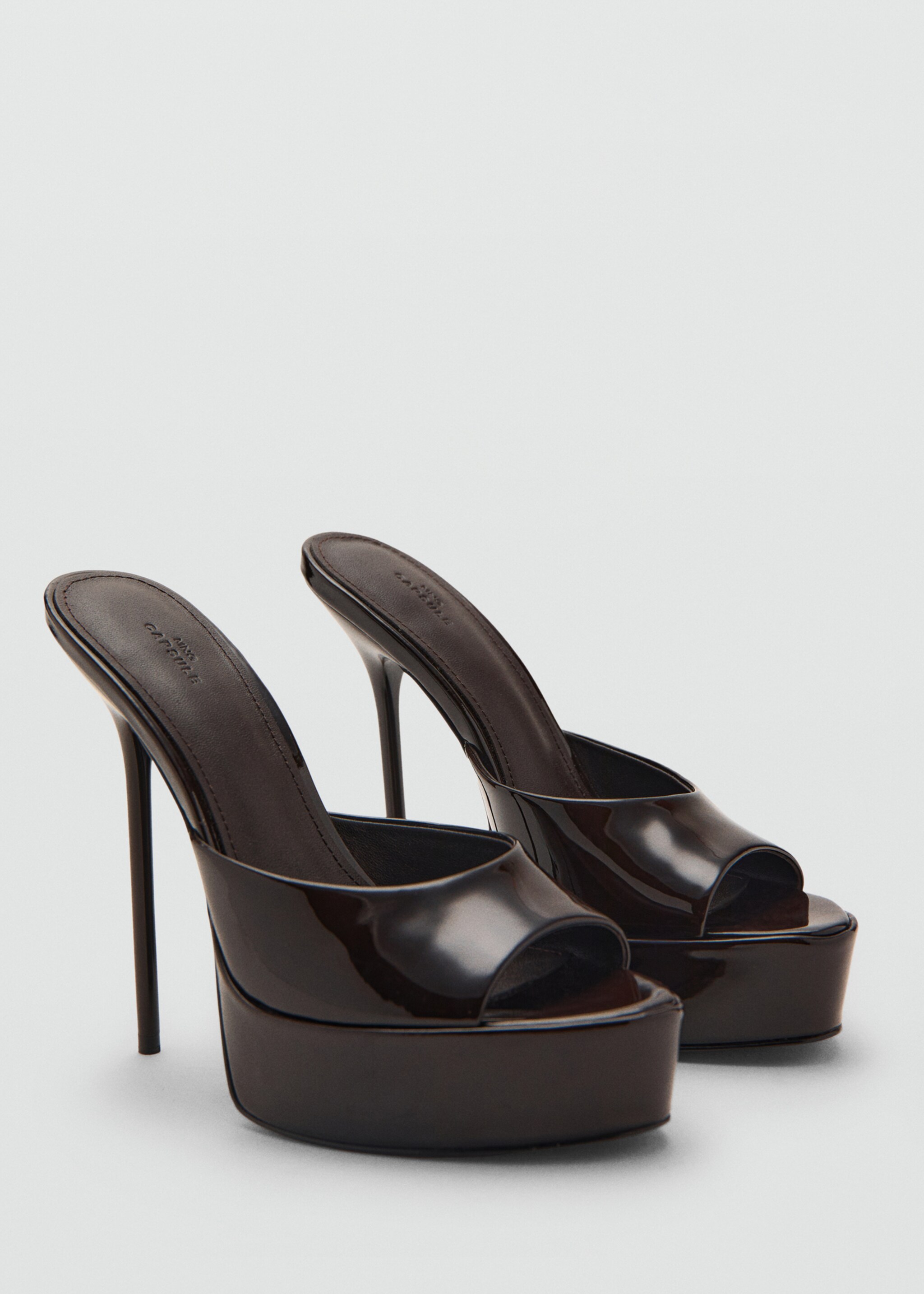 Leather platform-heeled sandals - Medium plane, Chocolate. Ref: 17058640-00.