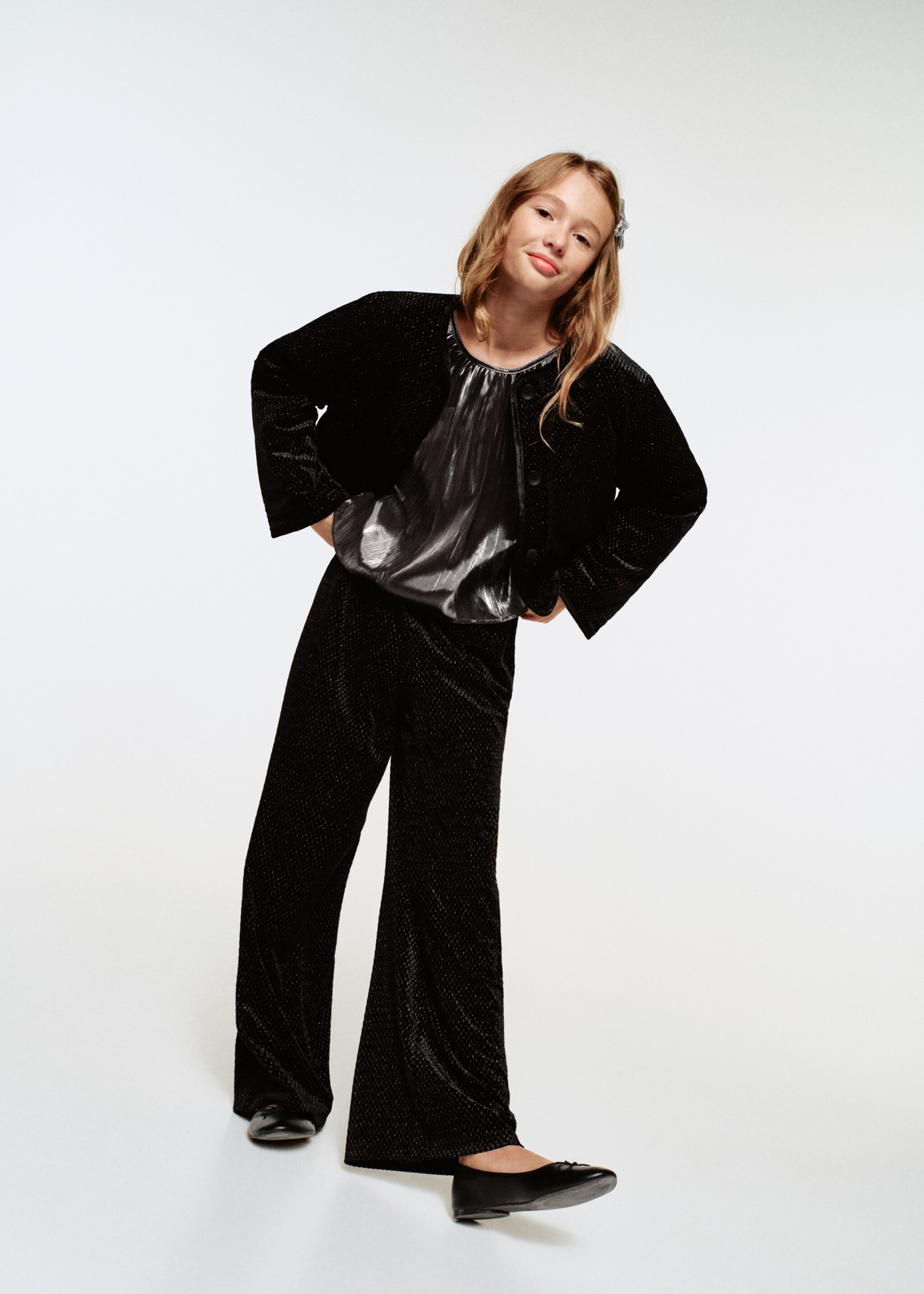 Lurex velvet trousers - Details of the article 1, Black. Ref: 17059097-00.