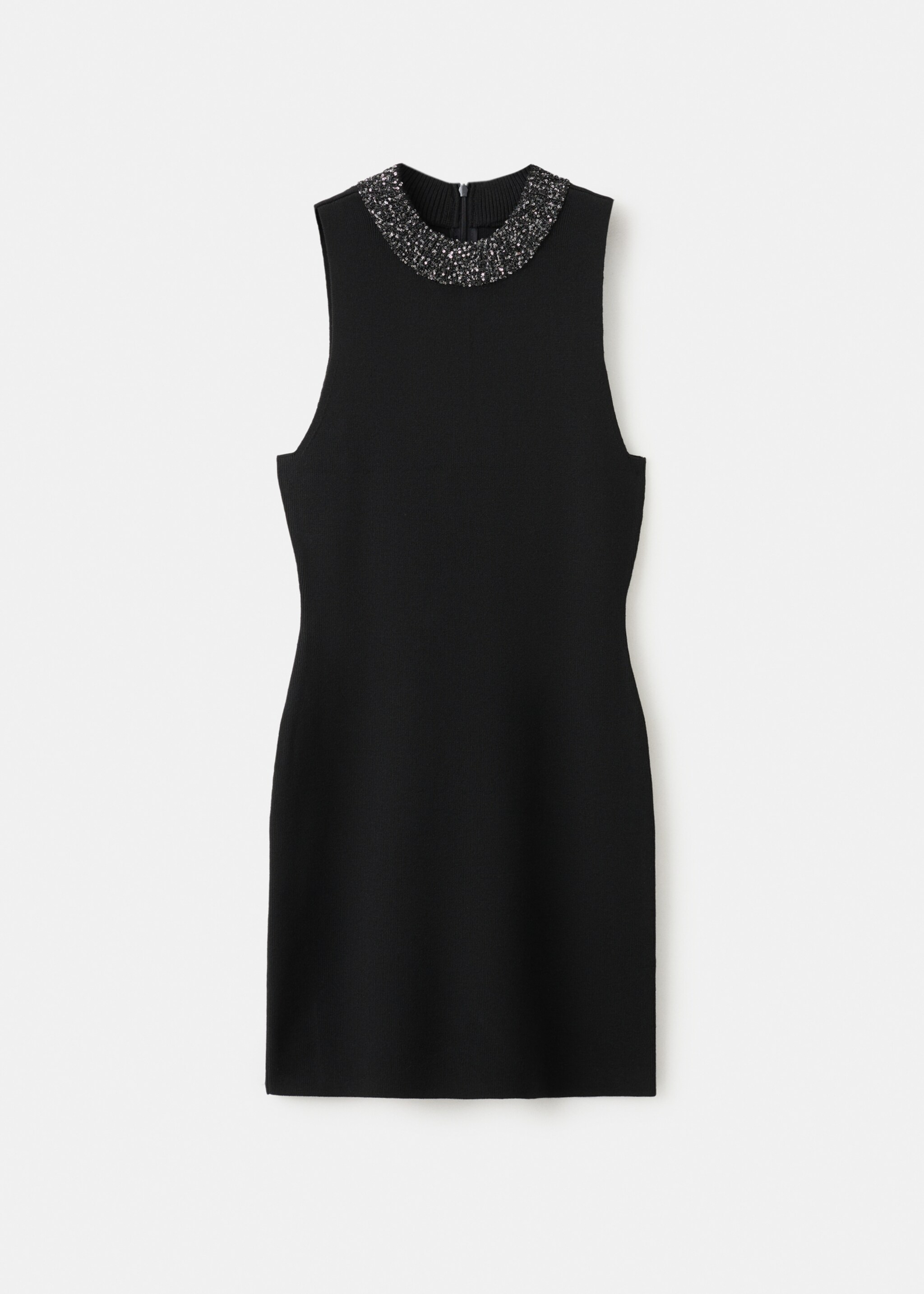 Knitted dress with sequin collar - Article without model, Black. Ref: 17059105-00.