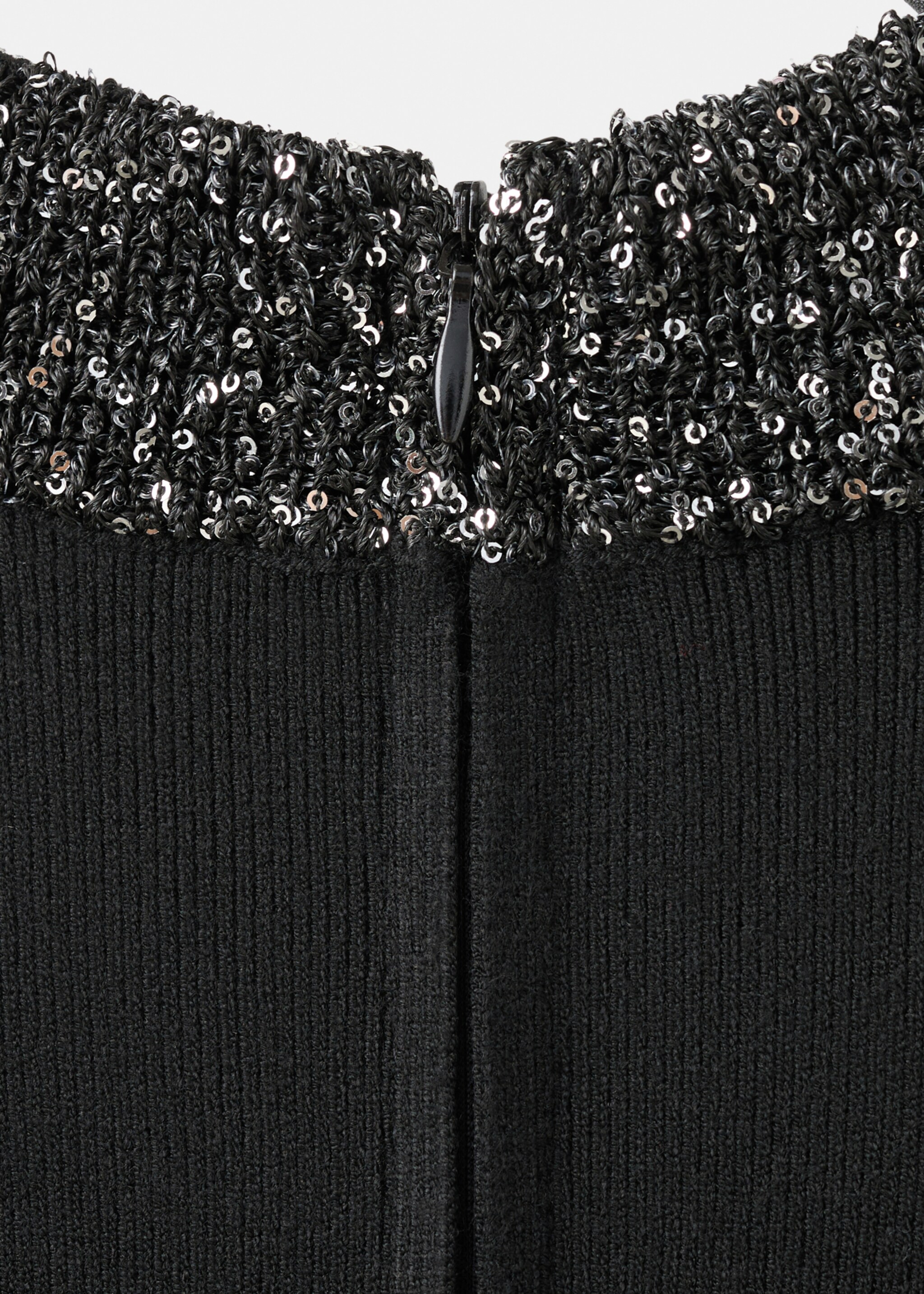Knitted dress with sequin collar - Details of the article 0, Black. Ref: 17059105-00.
