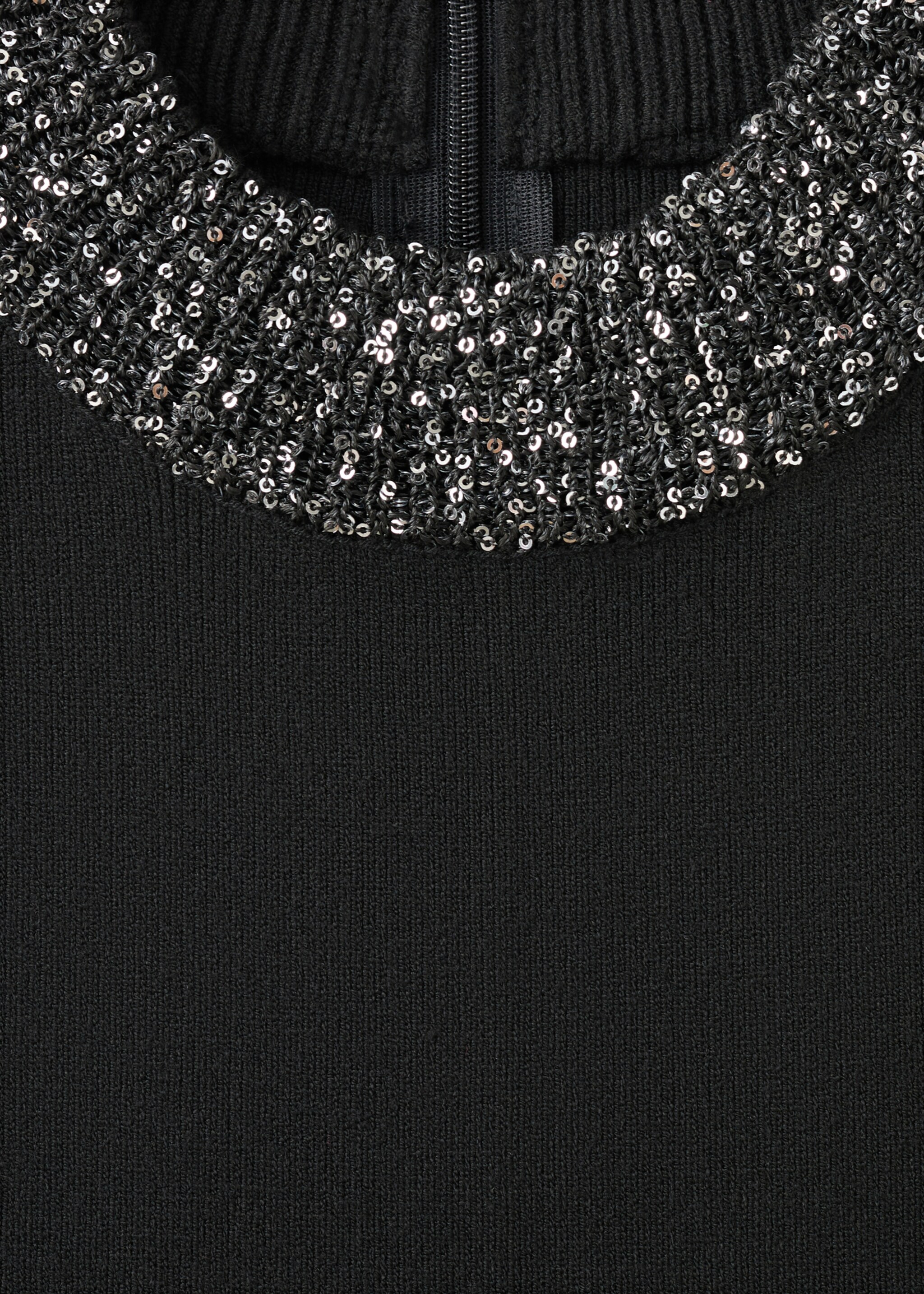 Knitted dress with sequin collar - Details of the article 8, Black. Ref: 17059105-00.