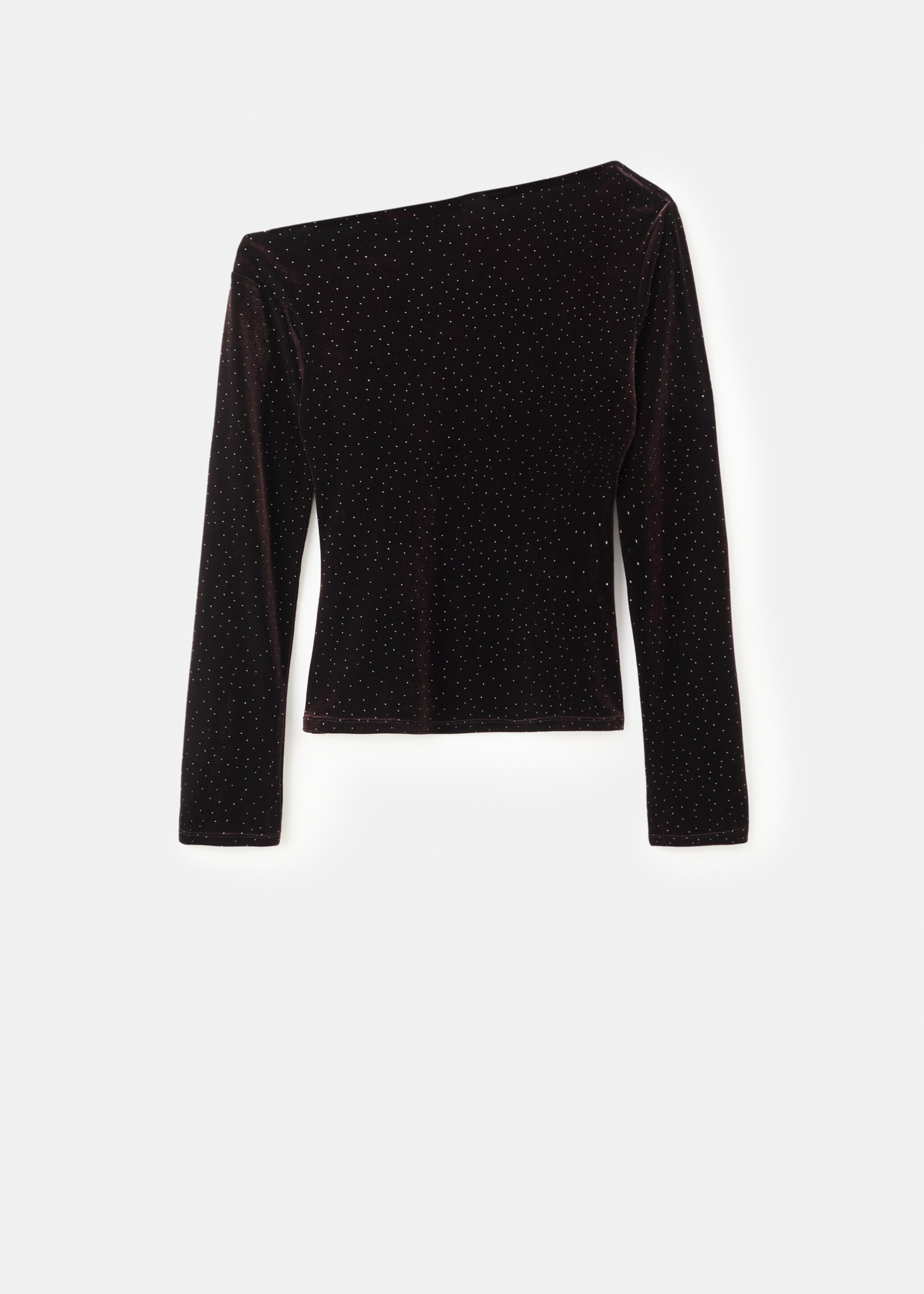 Asymmetrical velvet top with sparkles - Article without model, Brown. Ref: 17059111-00.
