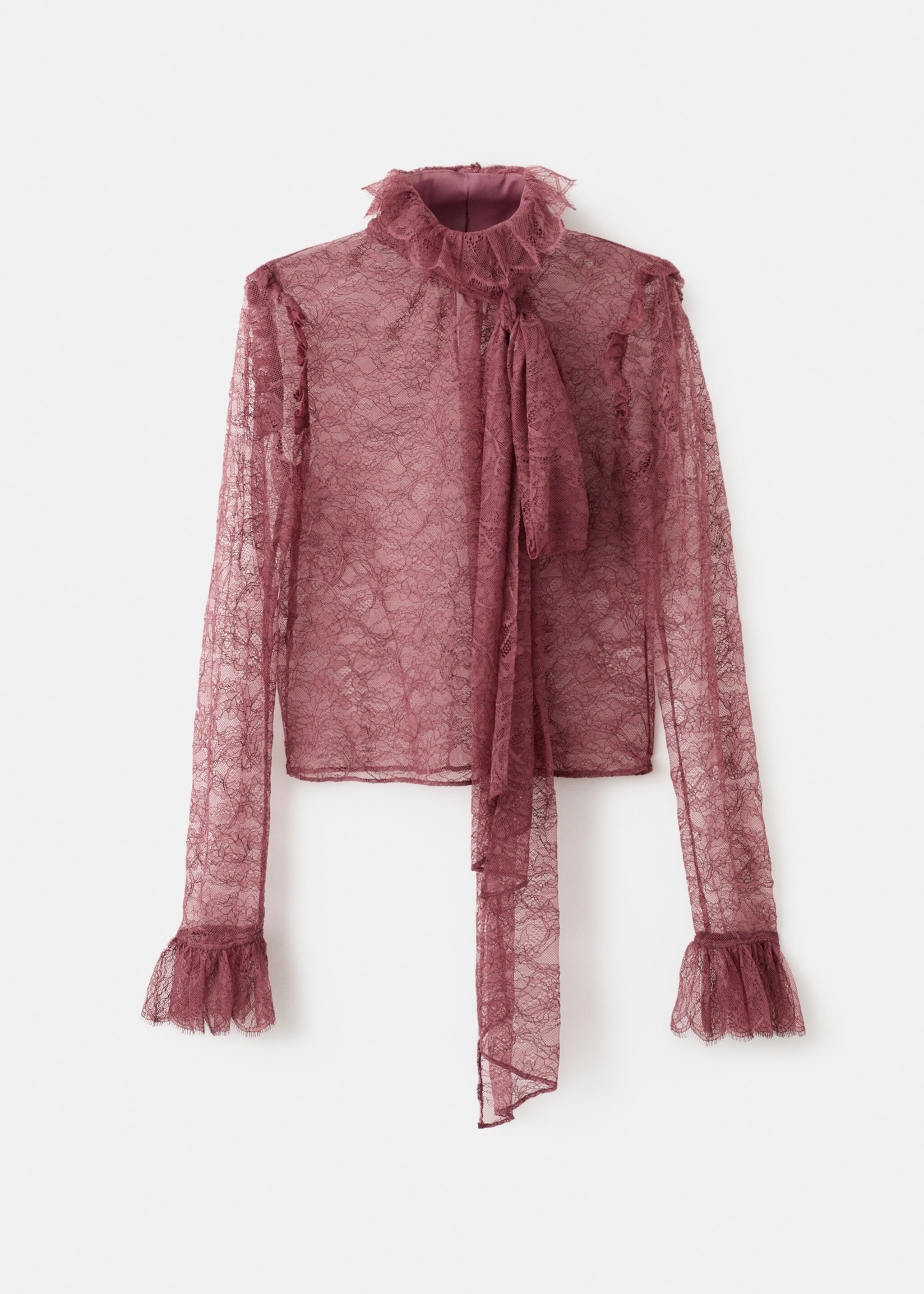 Lace blouse with ruff collar - Article without model, Pink. Ref: 17059112-00.