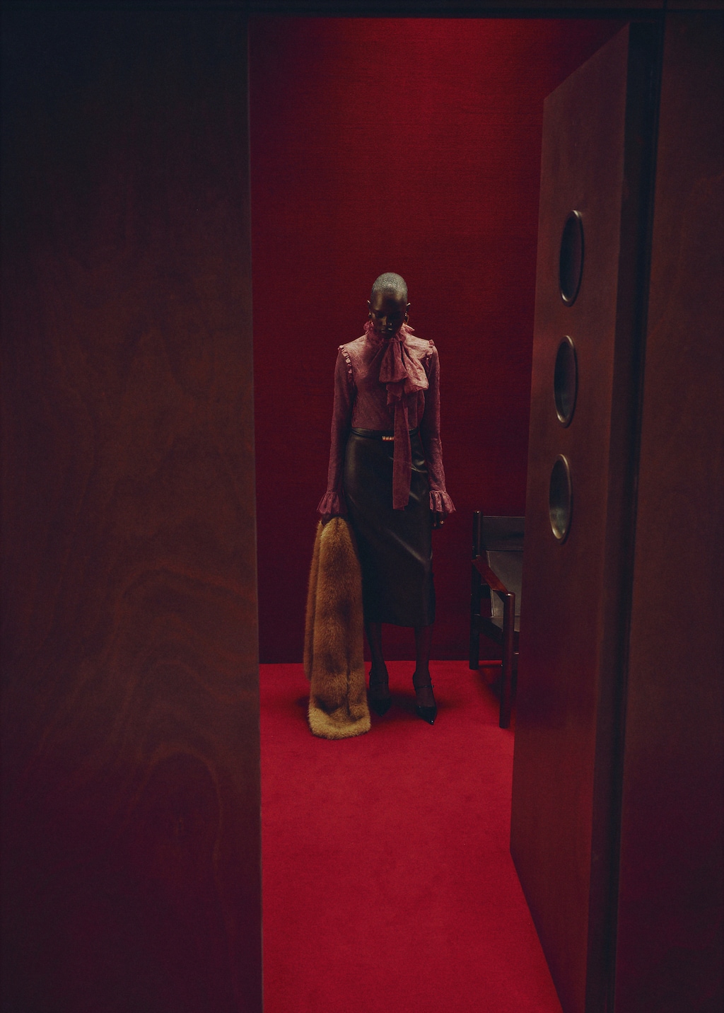 Lace blouse with ruff collar