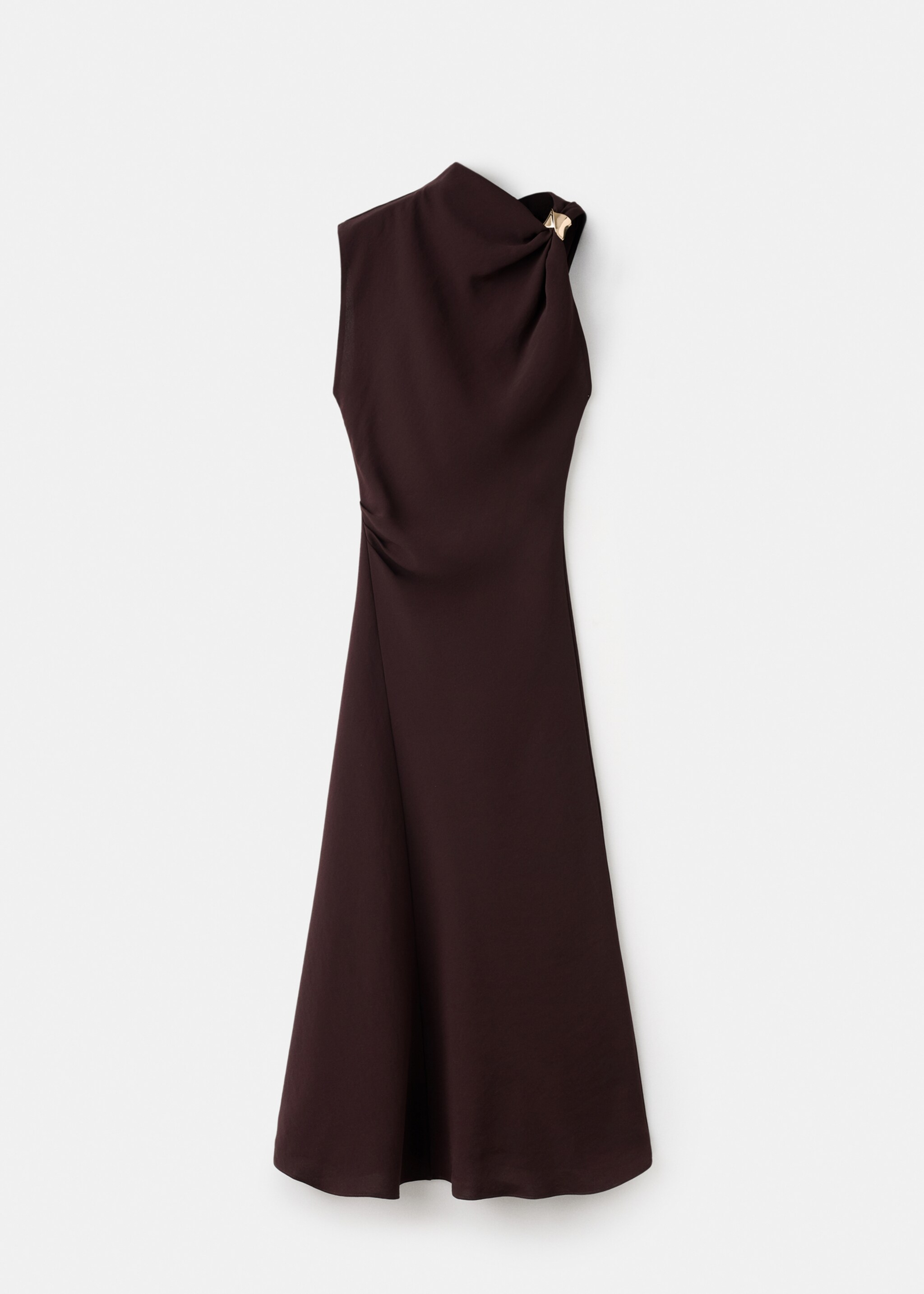 Dress with asymmetrical neck and metallic detail - Article without model, Brown. Ref: 17059117-00.