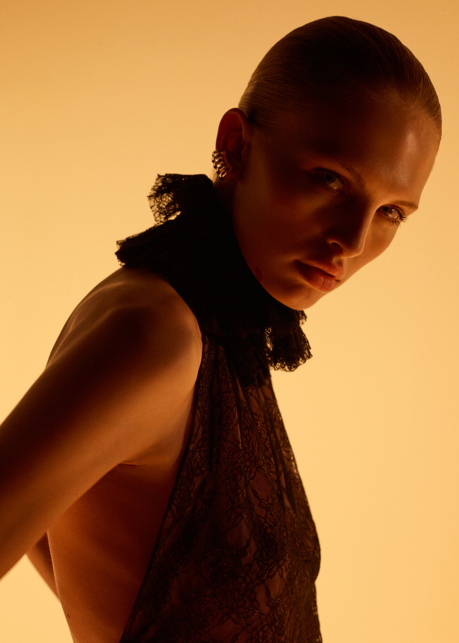 Lace top with ruff collar - Medium plane