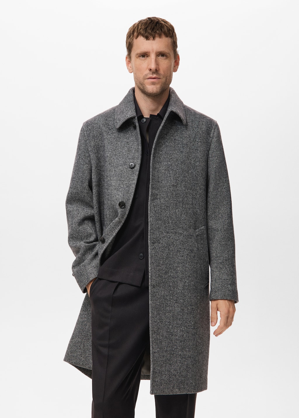 Herringbone wool-blend coat