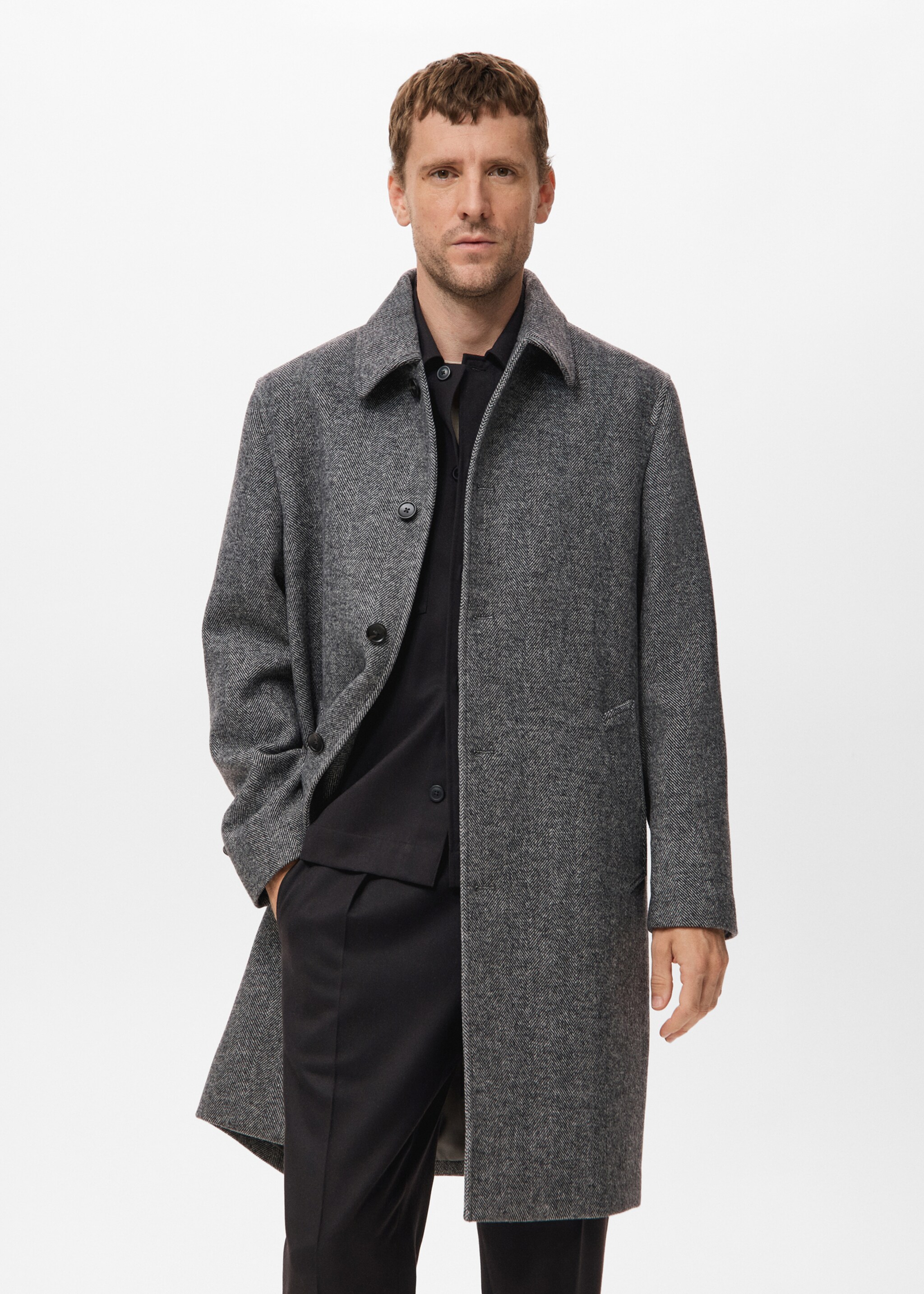Herringbone wool-blend coat - Medium plane, Grey. Ref: 17059205-00.
