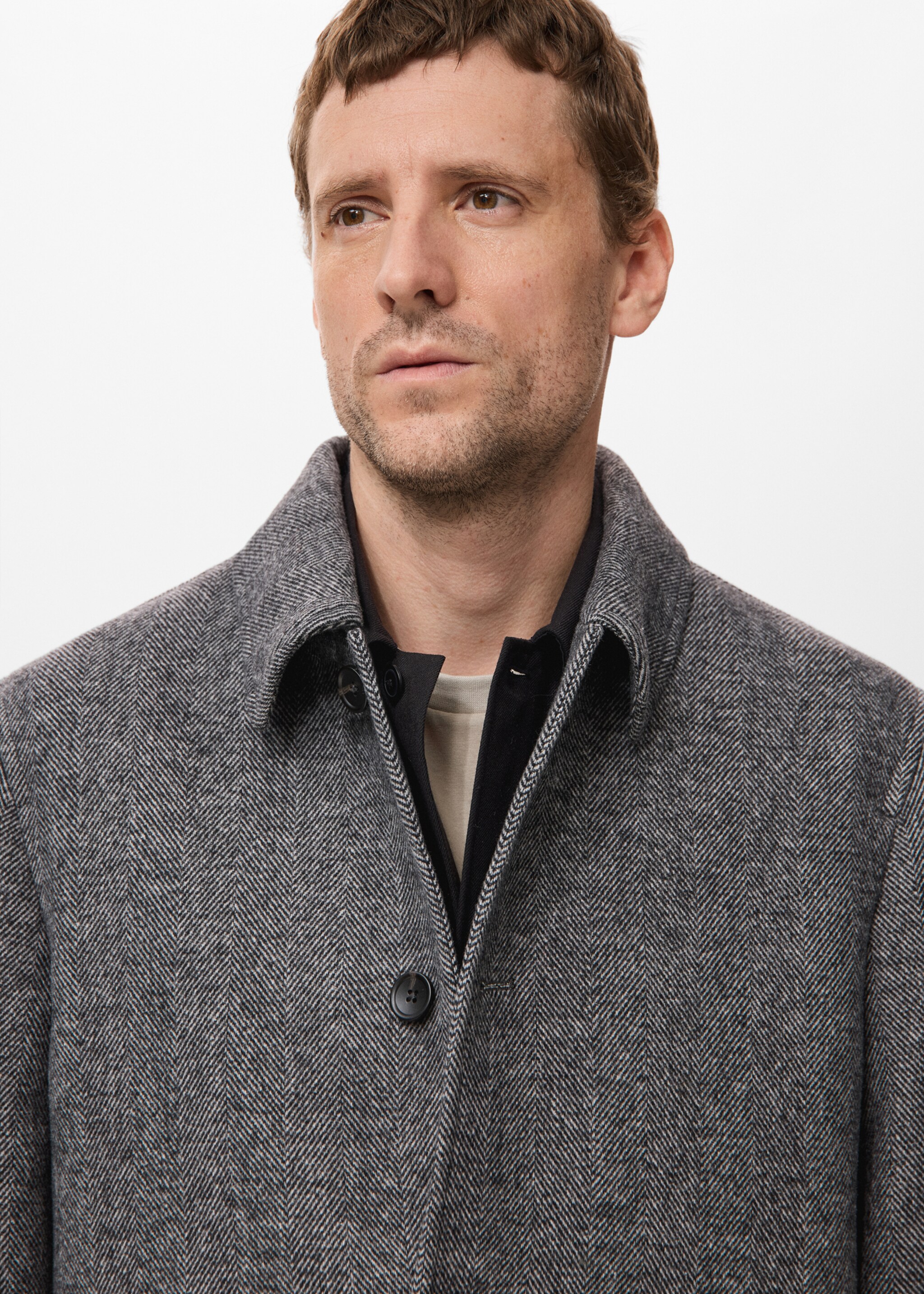 Herringbone wool-blend coat - Details of the article 1, Grey. Ref: 17059205-00.
