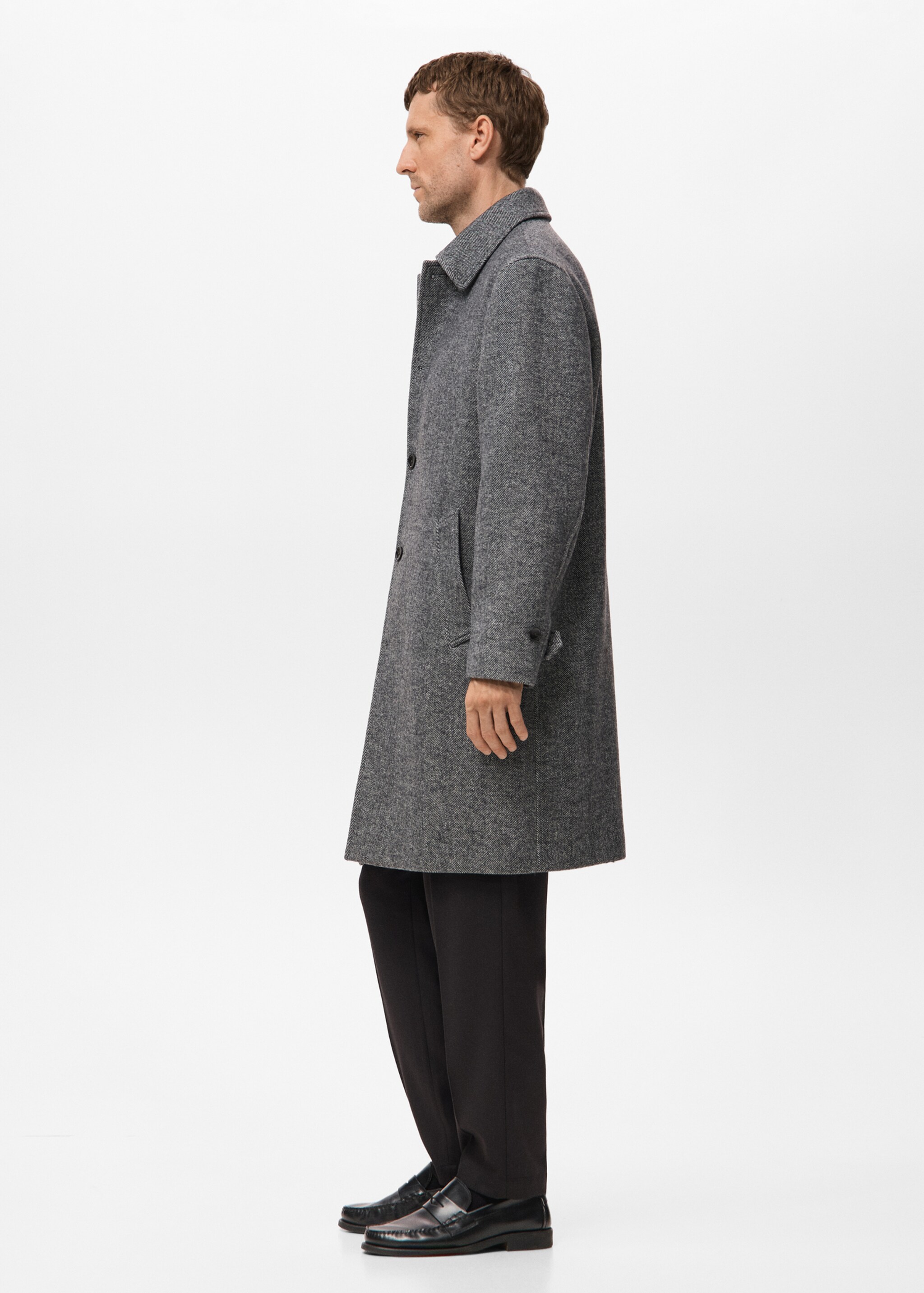 Herringbone wool-blend coat - Details of the article 2, Grey. Ref: 17059205-00.