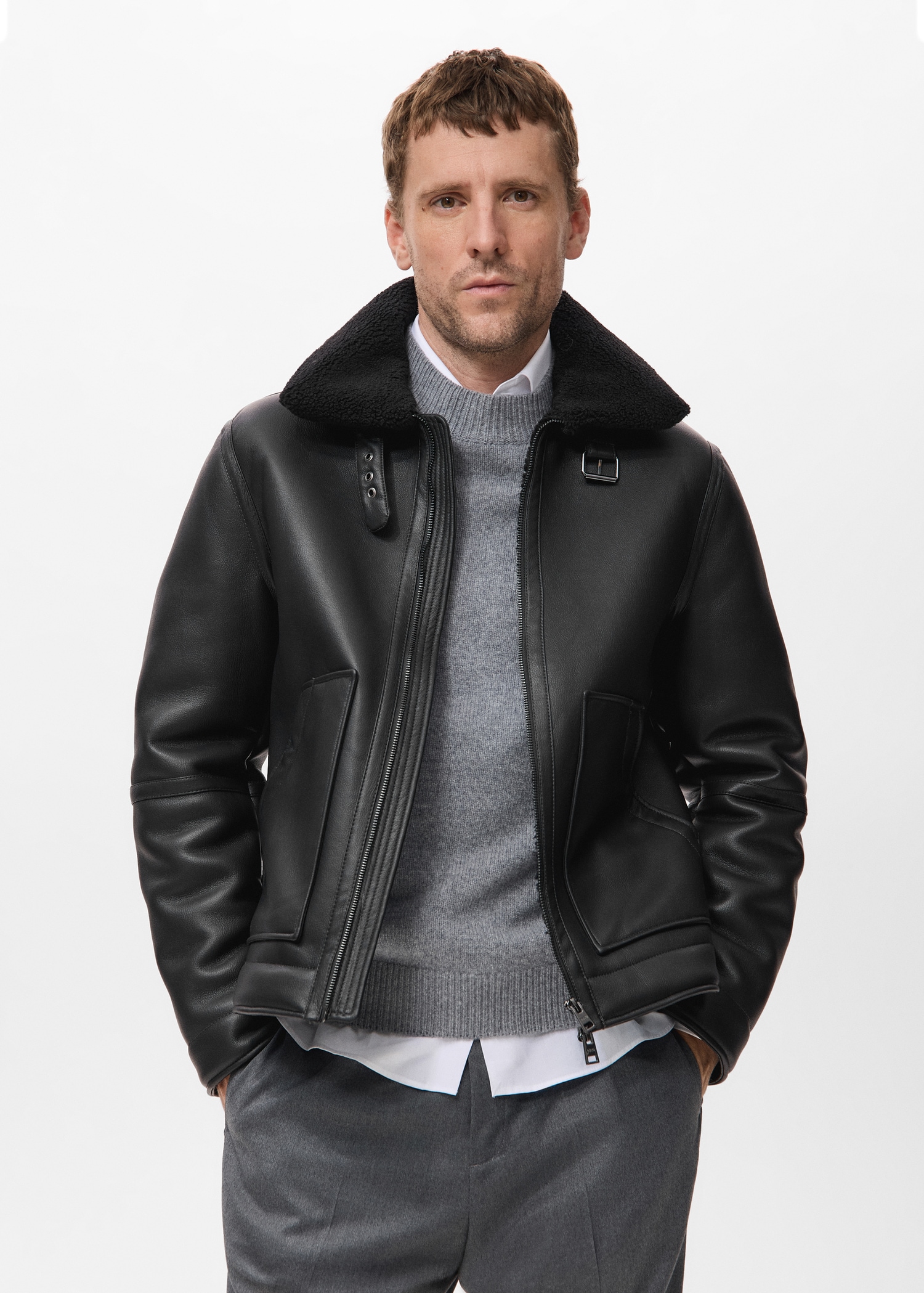 Faux-leather fleece jacket - Main Image