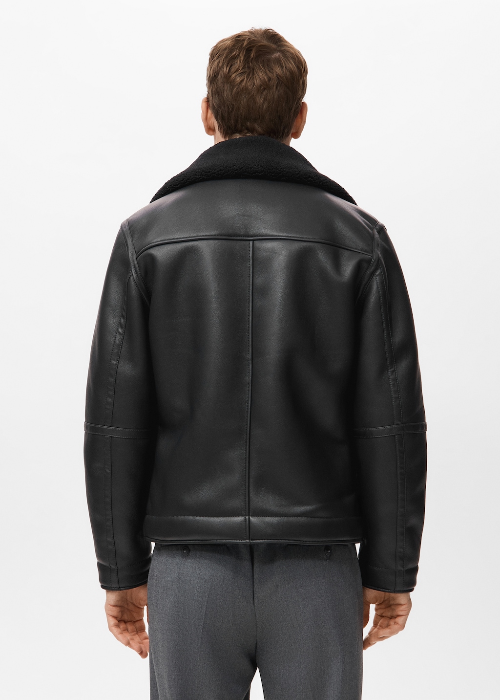Faux-leather fleece jacket