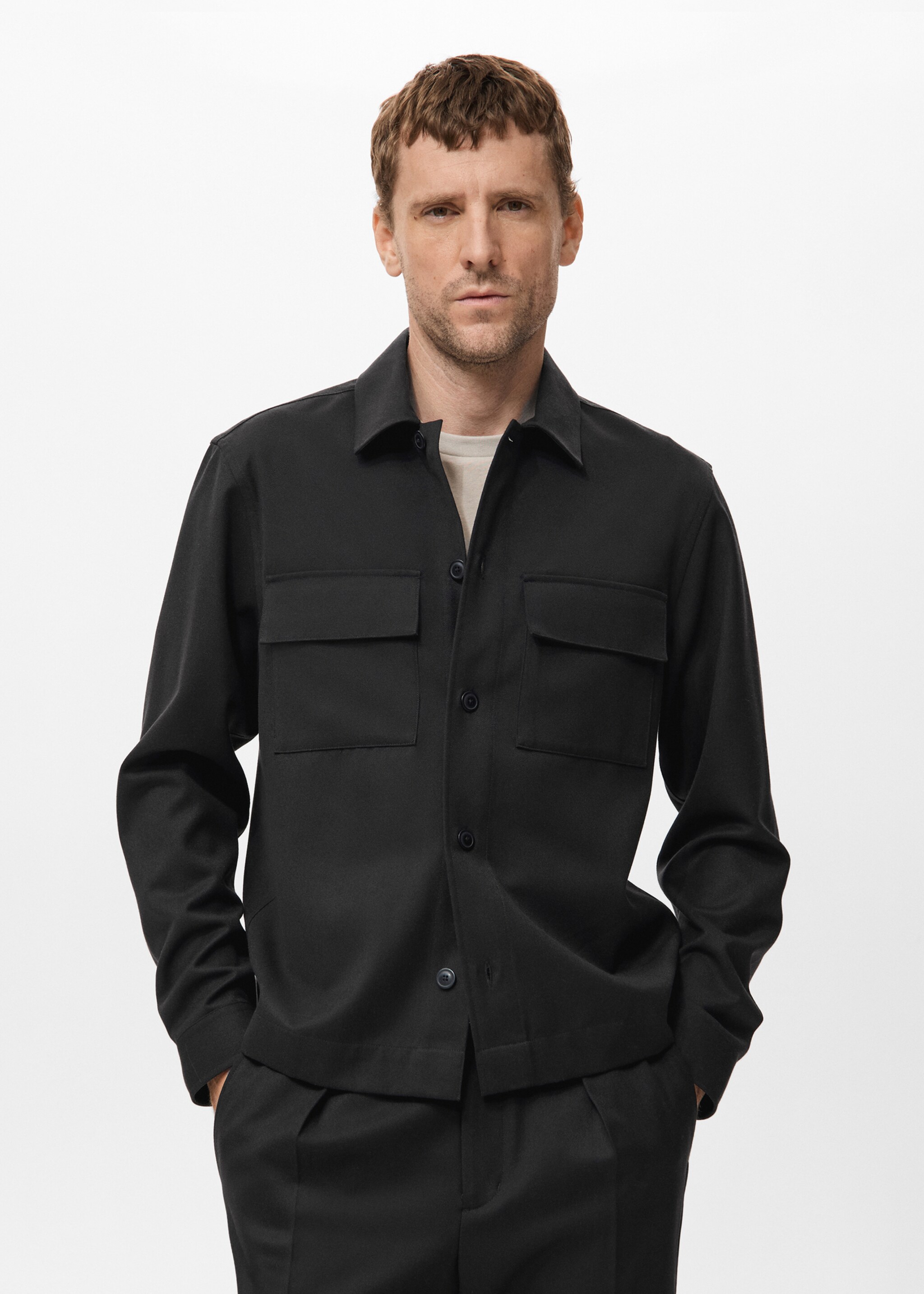 Veste en flanelle avec poches - Plan moyen, Noir. Ref: 17059208-00.