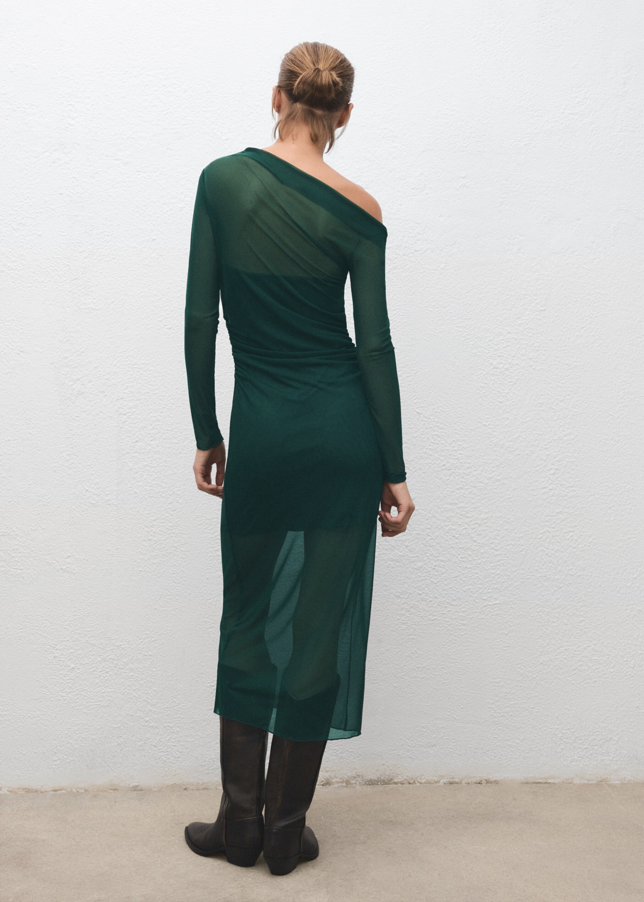 Semi-transparent asymmetric dress - Reverse of the article, Green. Ref: 17059212-00.