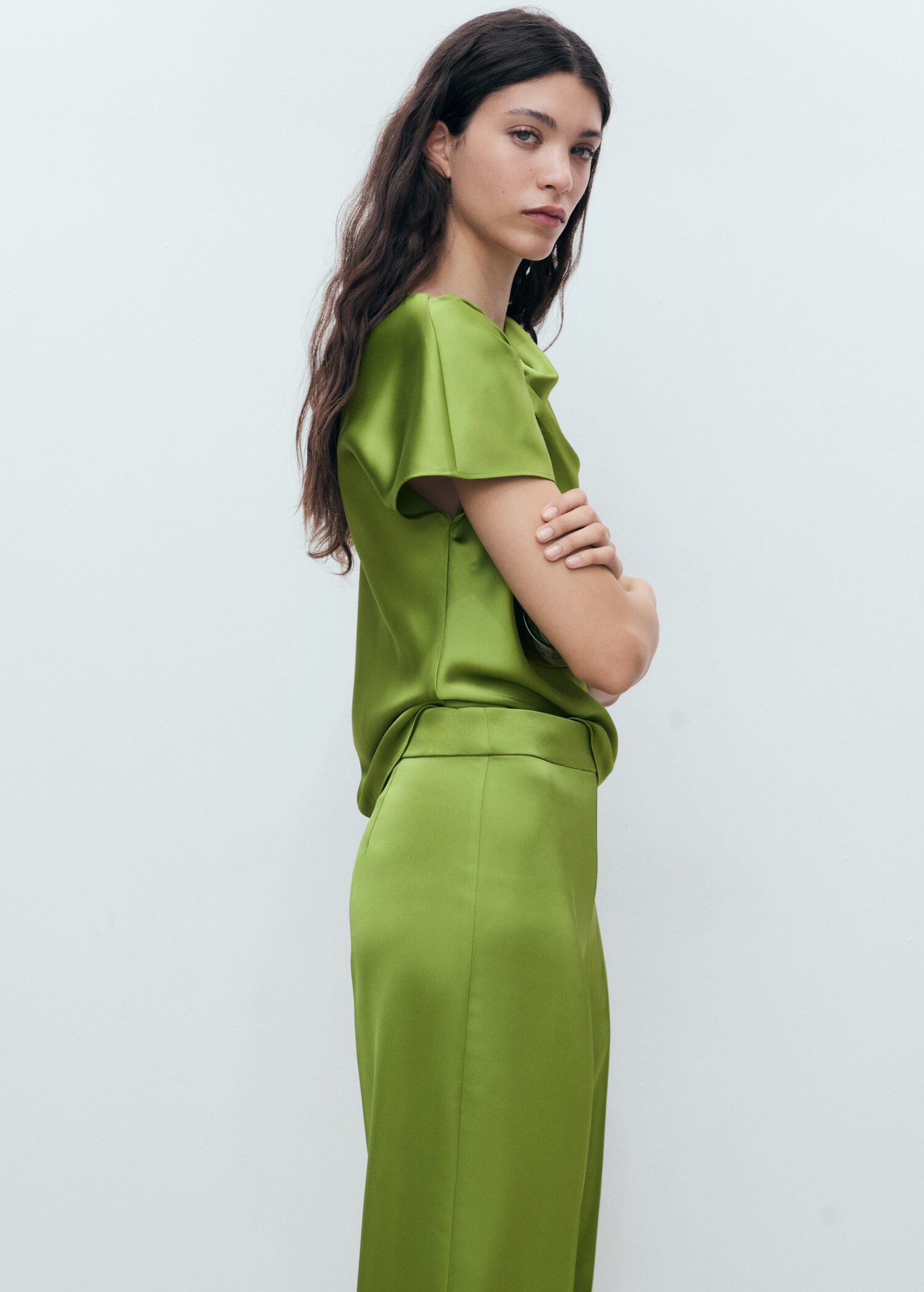 Satin straight-fit trousers - Details of the article 1