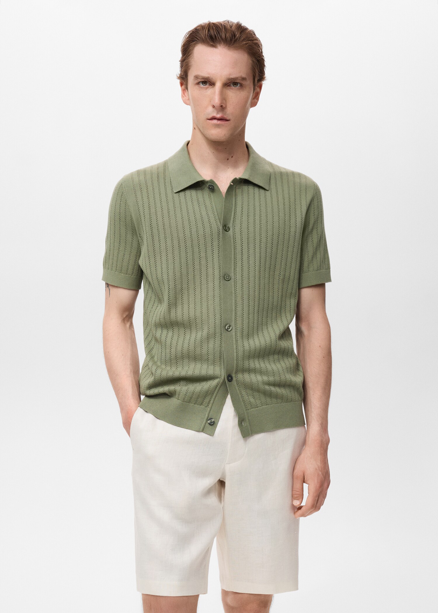 Bermudas slim fit 100% lino - Plano medio