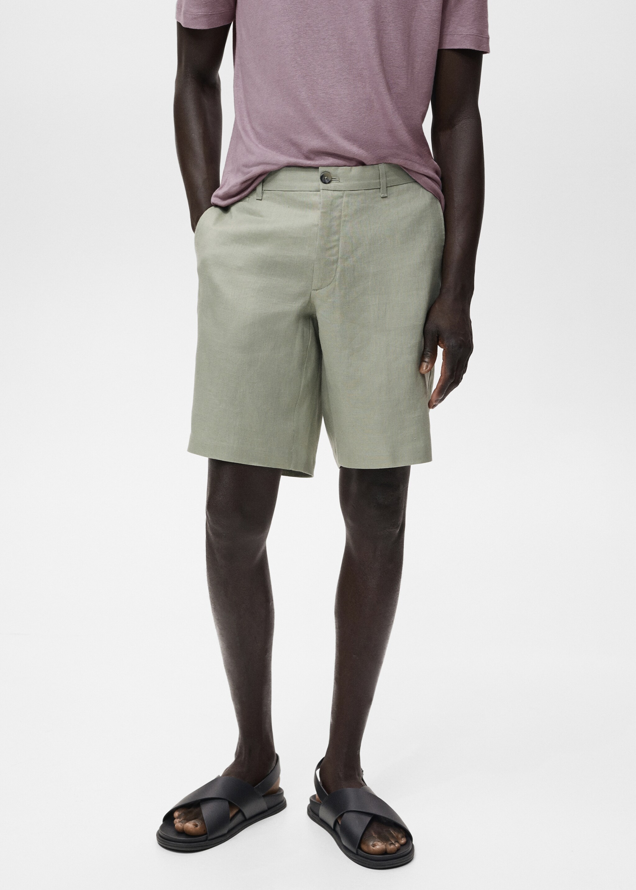 Slim-fit 100% linen bermuda shorts - Medium plane