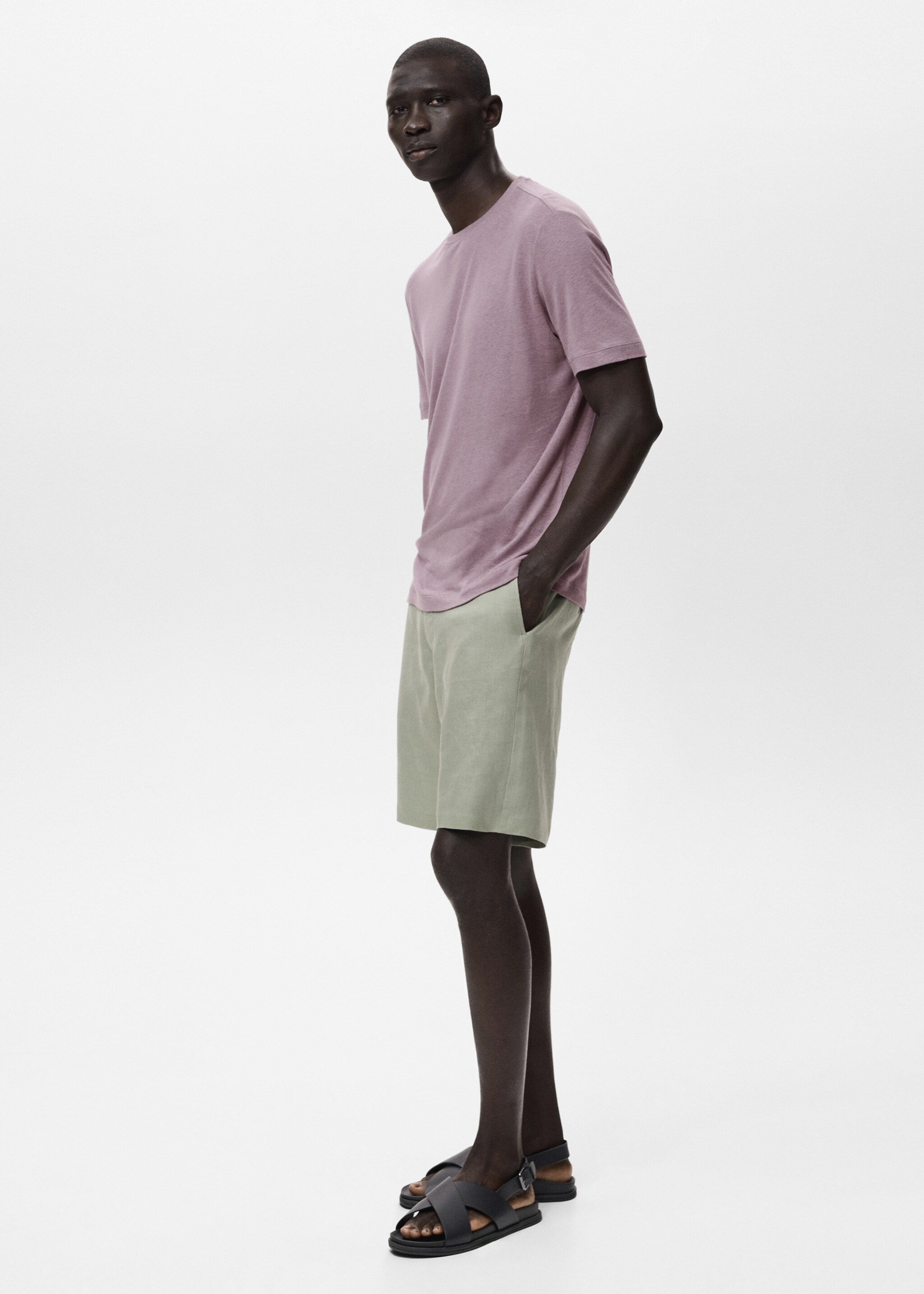 Slim-fit 100% linen bermuda shorts - Details of the article 2