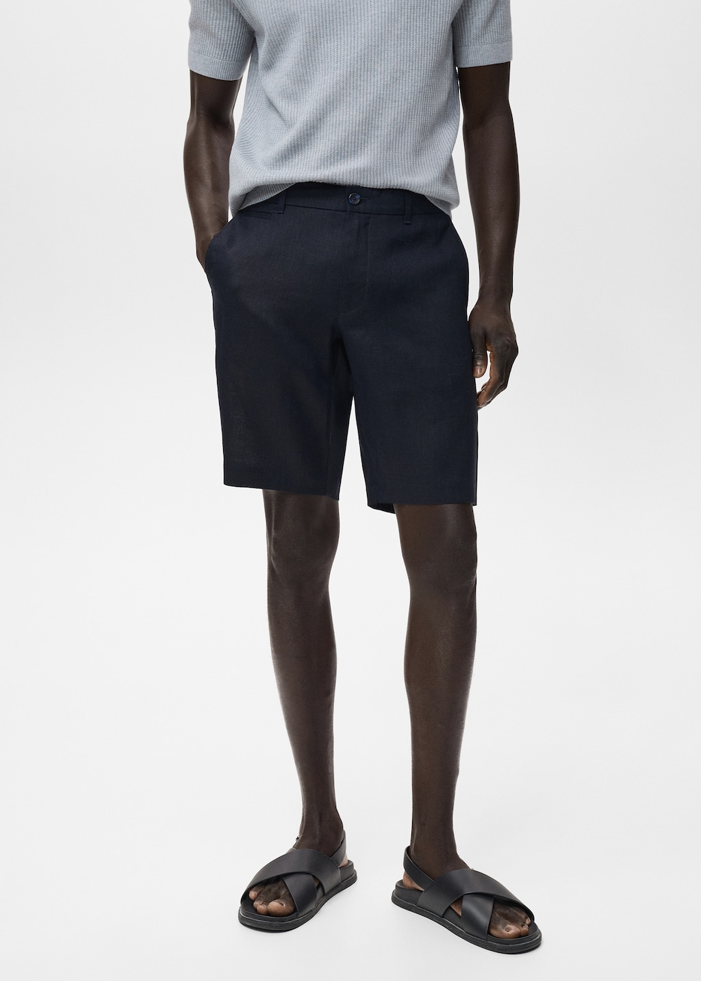 Slim-fit 100% linen bermuda shorts
