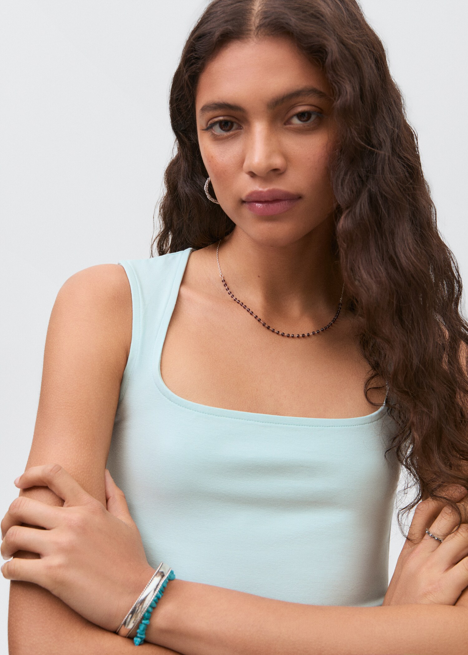 Knitted top with wide straps - Details of the article 1
