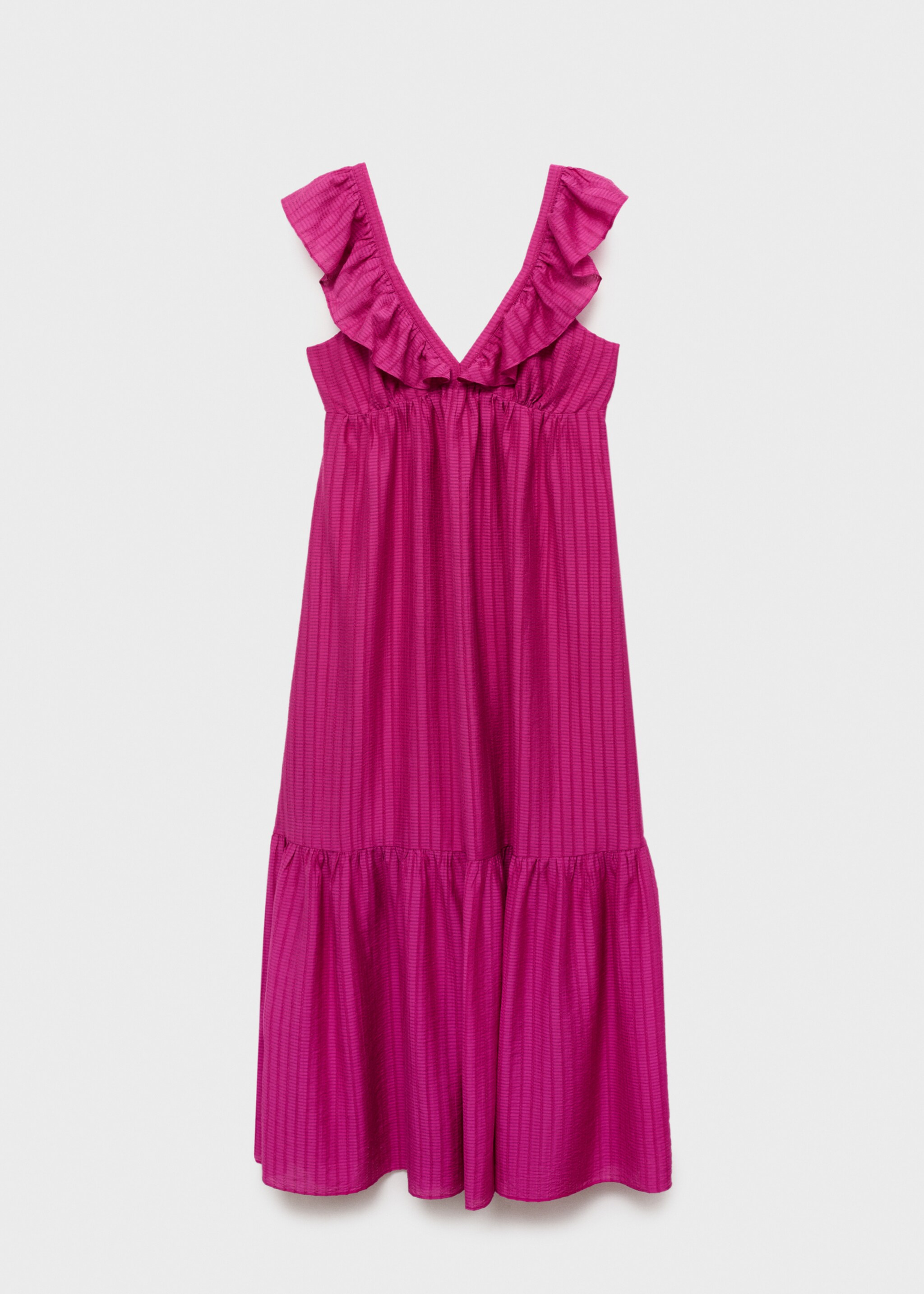 Long dress with ruffle neckline - Article without model, Fuchsia. Ref: 17061154-00.