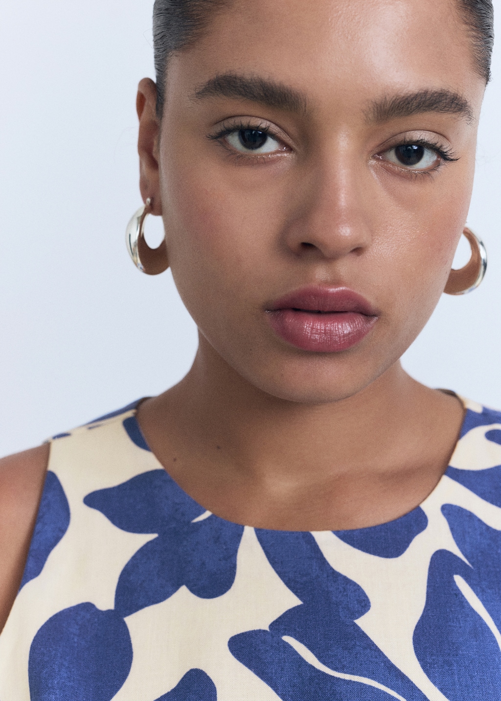 Printed linen-blend top