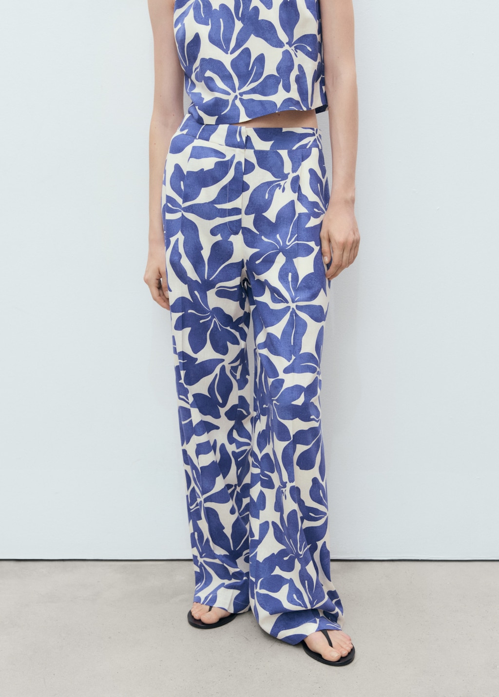 Printed linen-blend pants