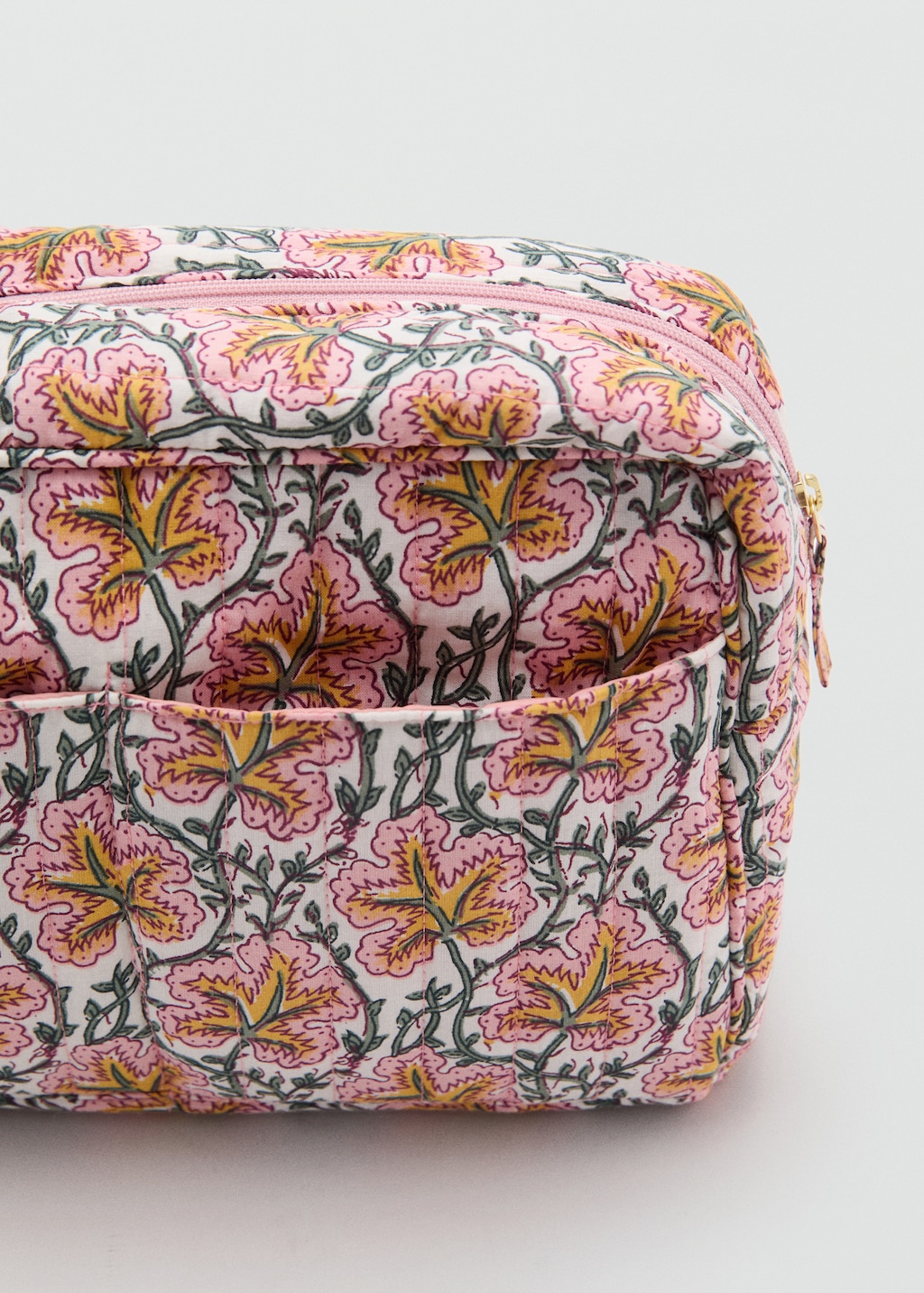 Flower-printed cotton toiletry bag