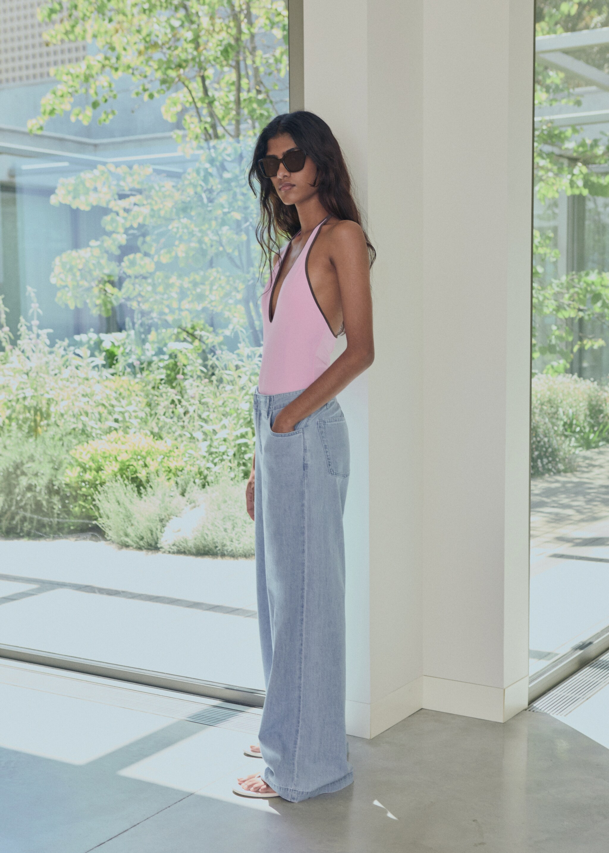 Mid-rise wideleg denim pants - Medium plane