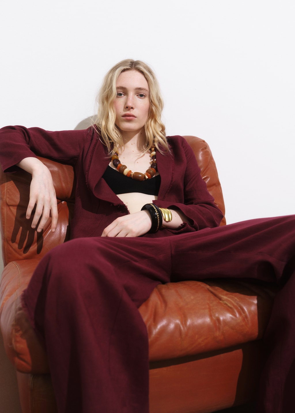 Mango Linen suit blazer with frayed ends