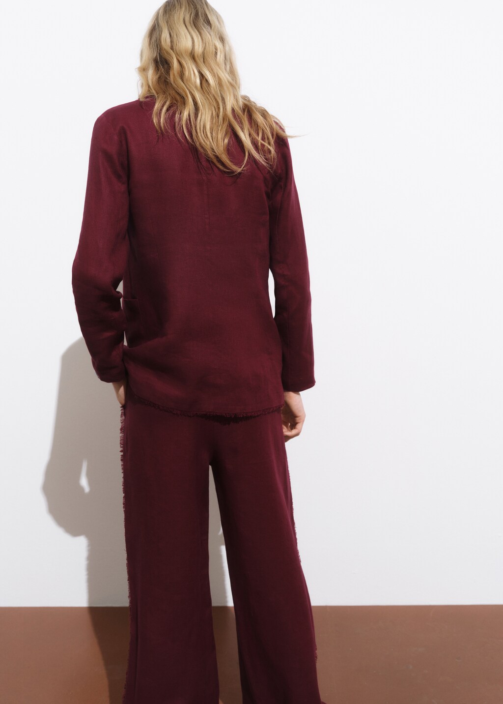 Mango Linen suit blazer with frayed ends
