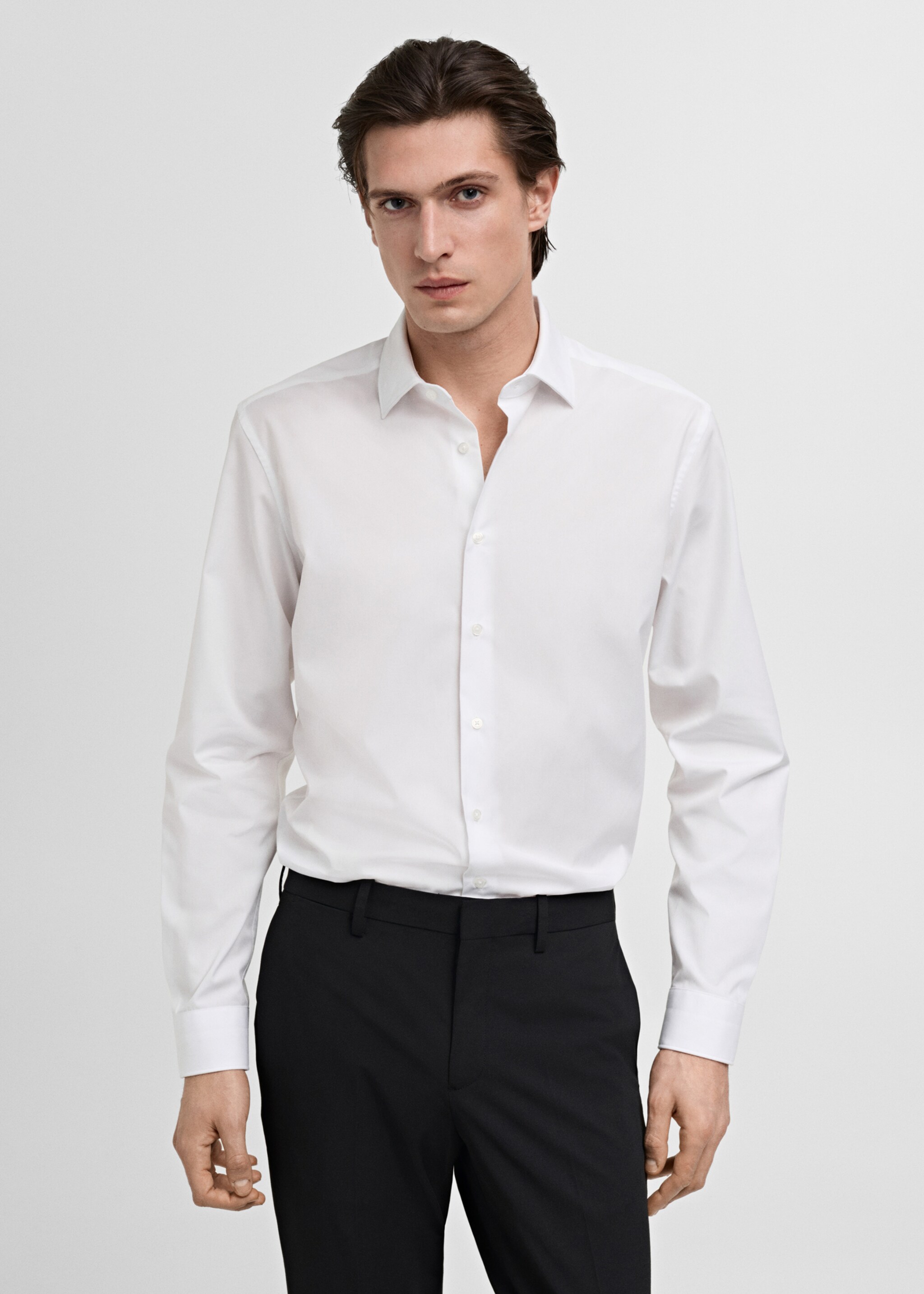 Camisa de fato de algodão e popelina slim fit - Plano médio